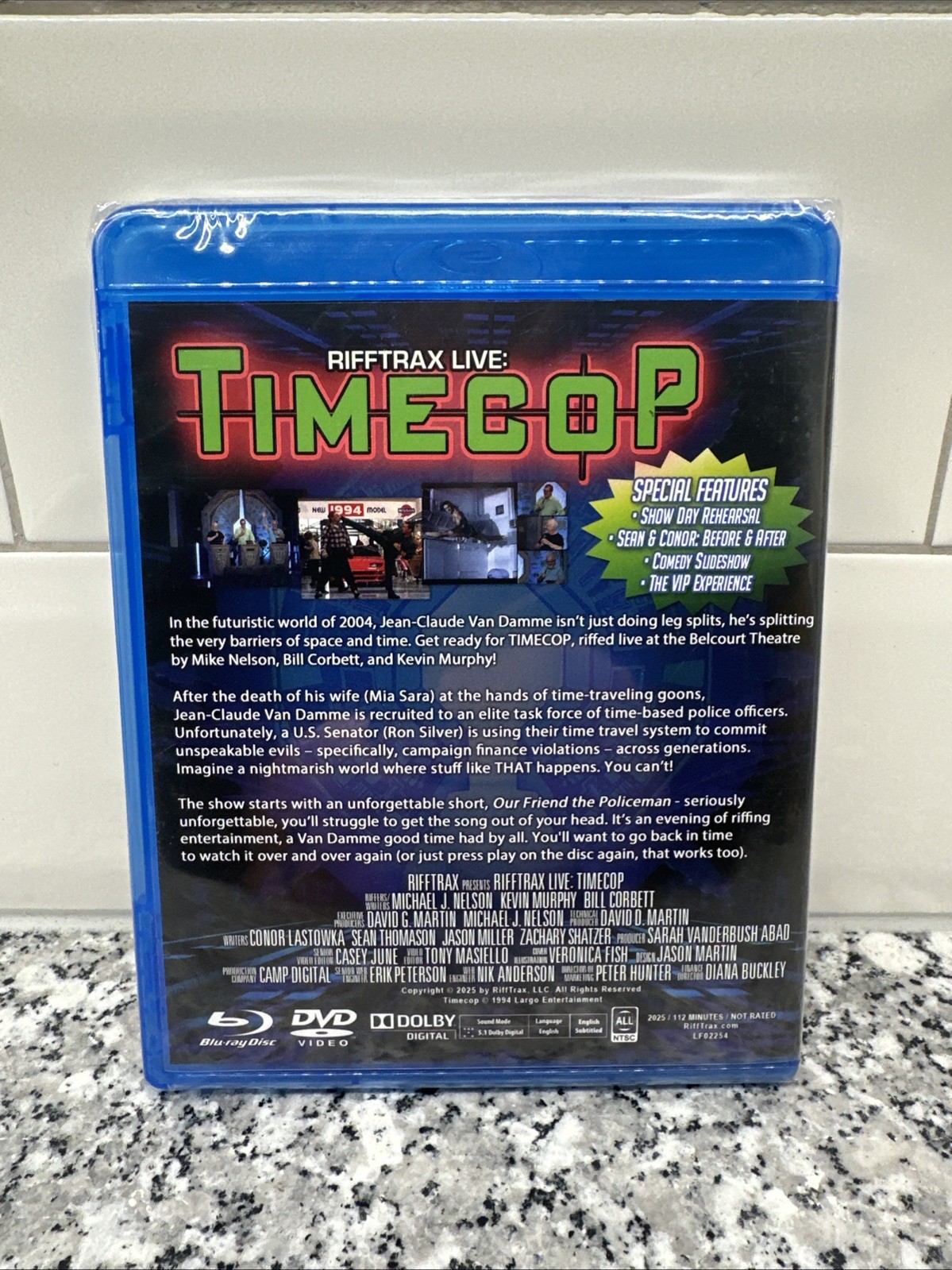 Rifftrax Live! Timecop Blu-ray + DVD • New • Jean-Claude Van Damme