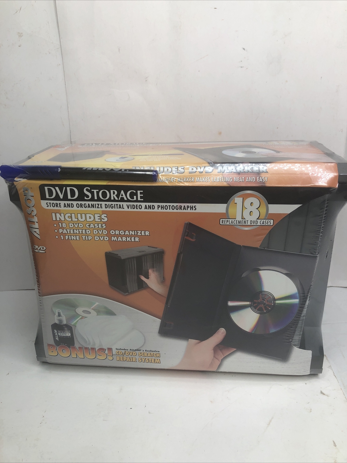 Allsop 18 DVD Storage Case Box Set & Organizer Shelf & Marker & Scratch Kit NEW