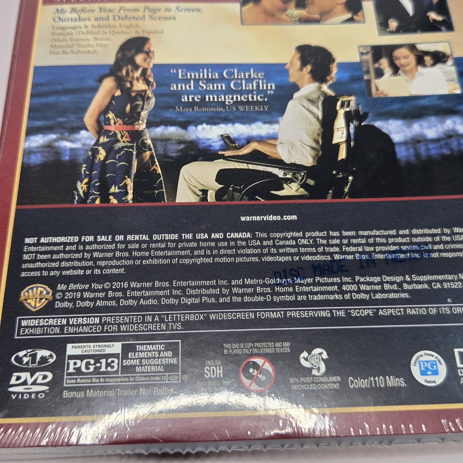 Me Before You DVD Emilia Clarke NEW