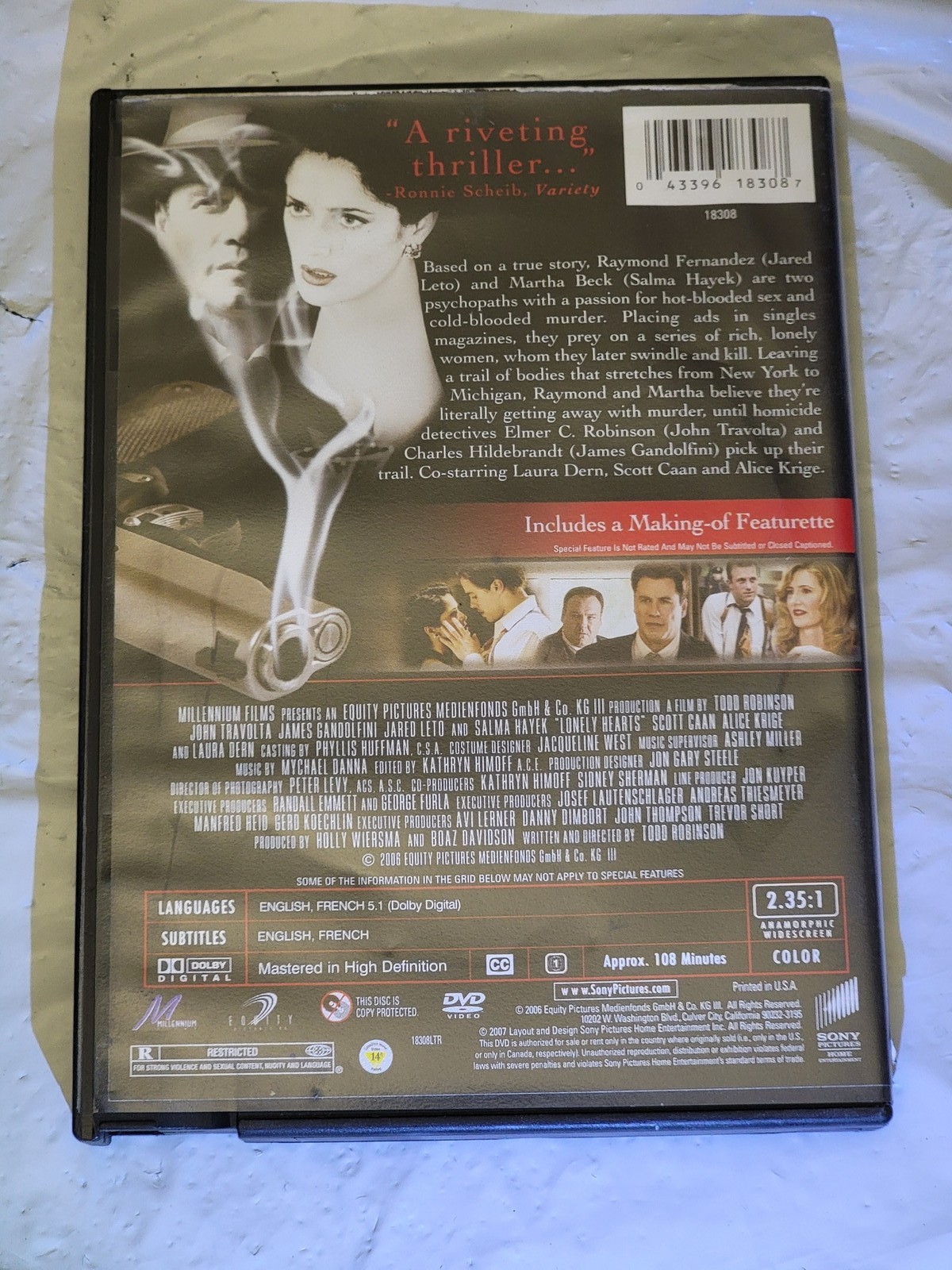 Lonely Hearts (DVD, 2006) John Travolta, James Gandolfini, Jared Leto Crime Dram