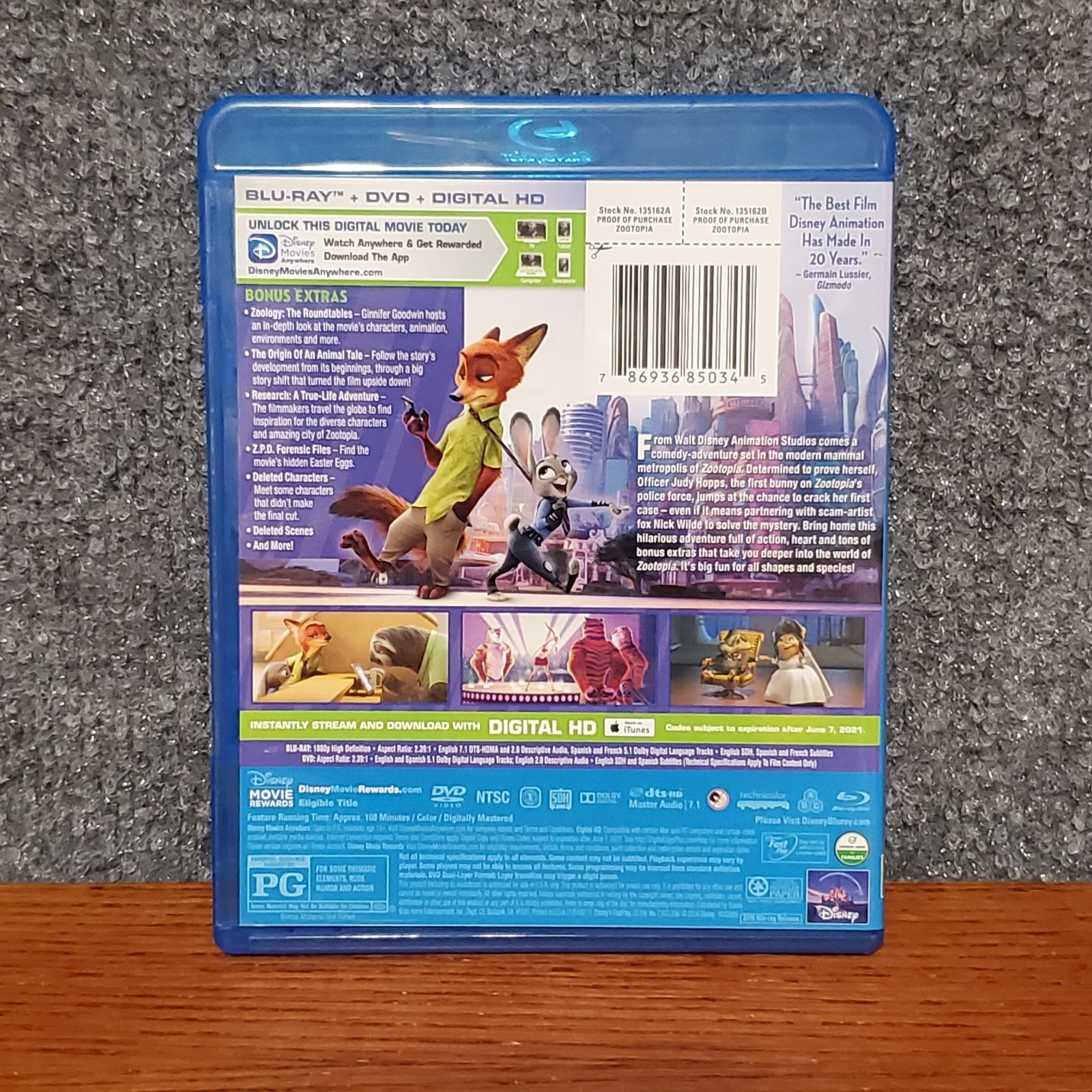Zootopia Disney Blu-ray DVD Combo 2-disc PG Working Kids Family Movie Night