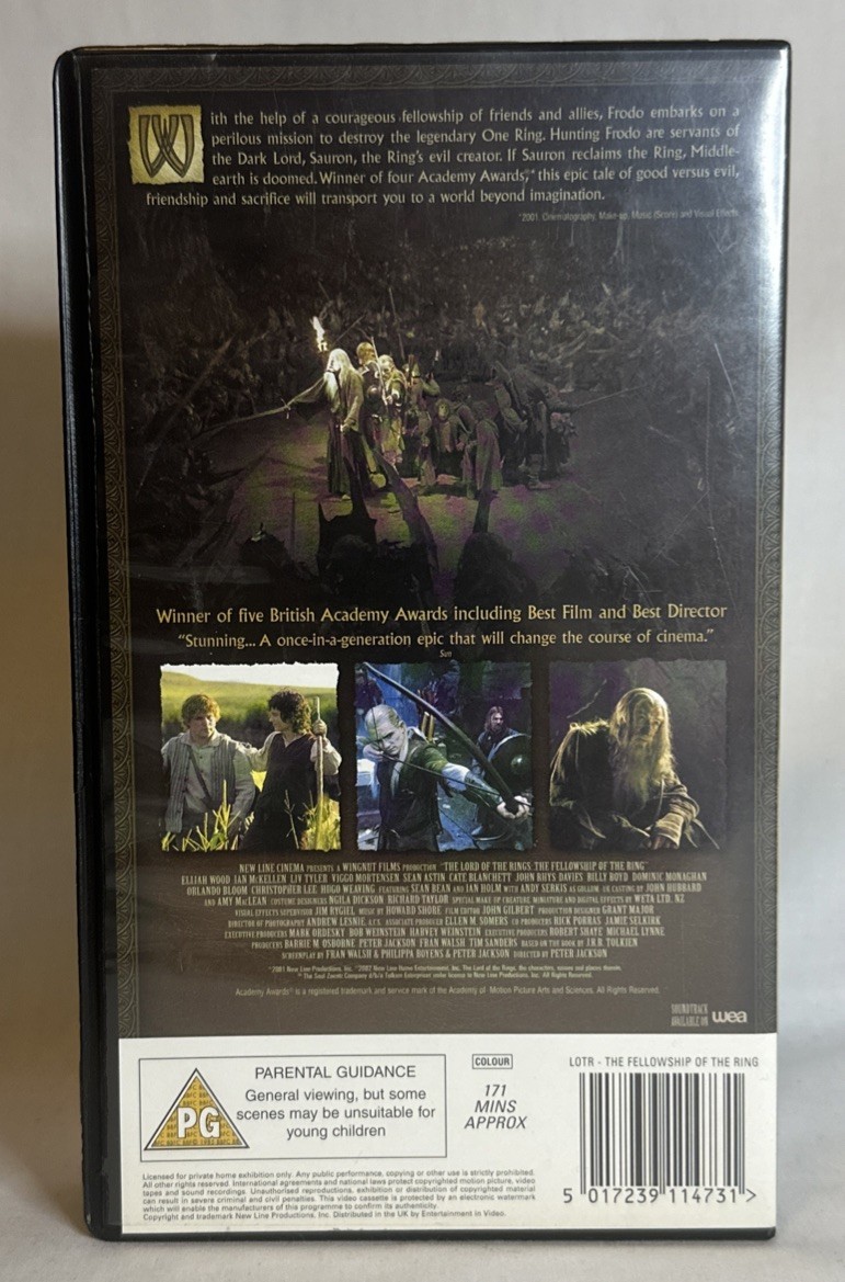 The Lord of the Rings Fellowship of the Ring VHS With Clamshell Case
