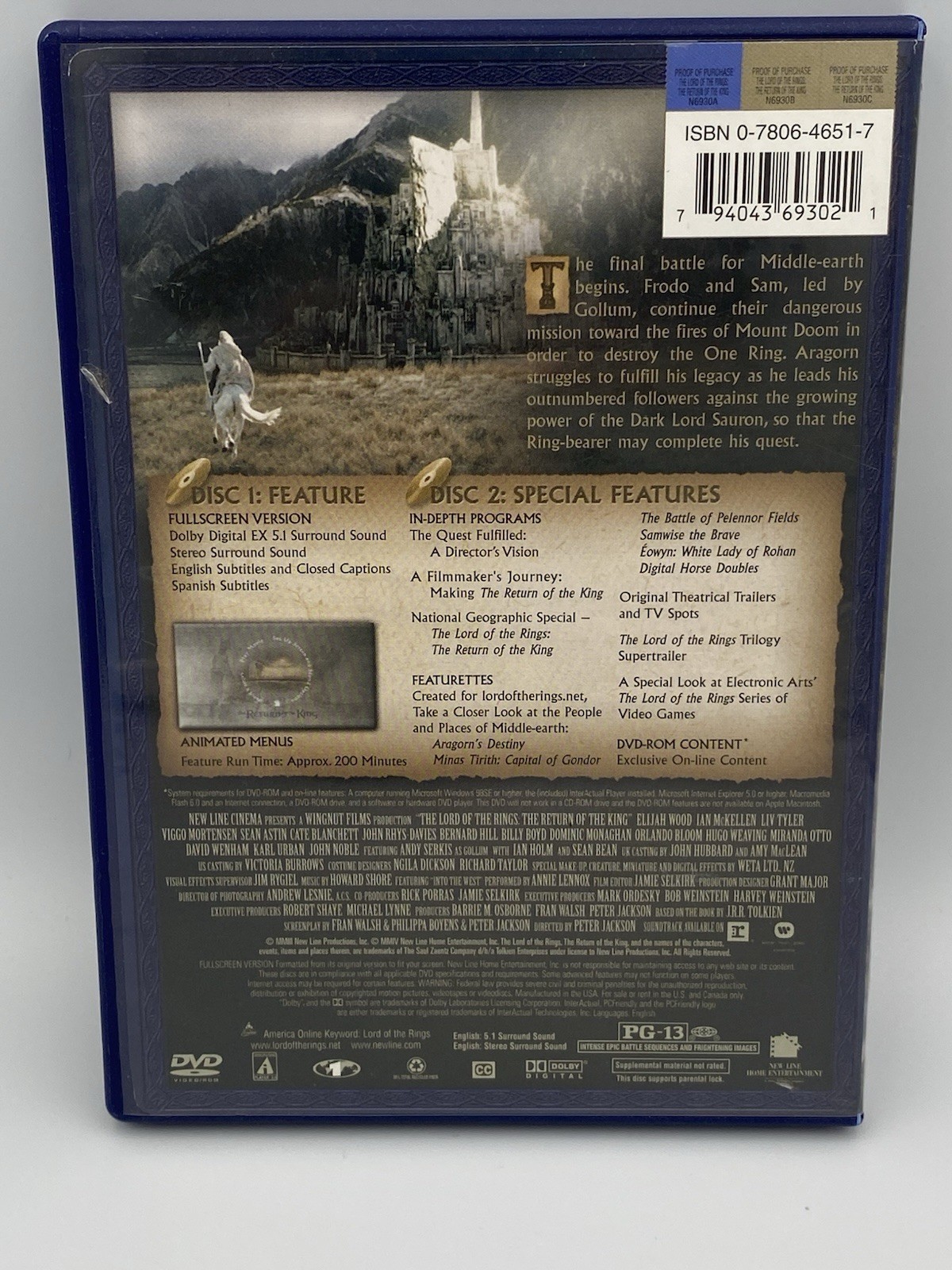 Lord of the Rings: Return of the King DVD (PG-13) Full Screen CC 200m