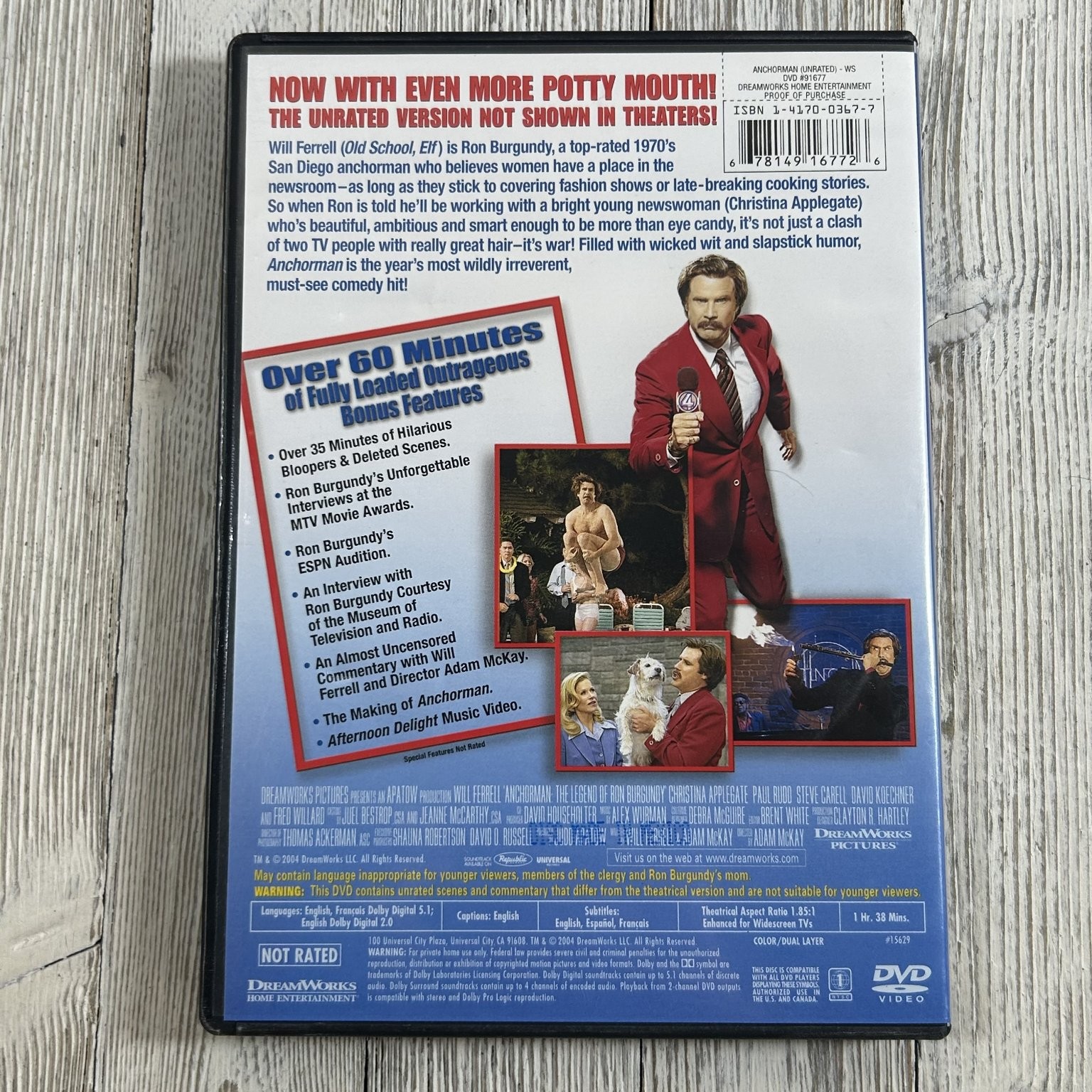Anchorman The Legend of Ron Burgundy DVD 2004 Unrated Will Ferrell Adam McKay
