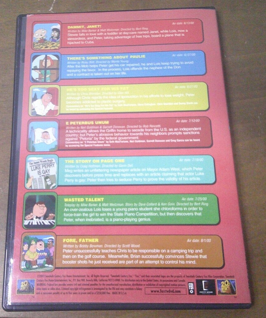 Family Guy! ~Volume One! ~Seasons 1 & 2! 4 Disc Set! Box Set! Cartoon Comedy!