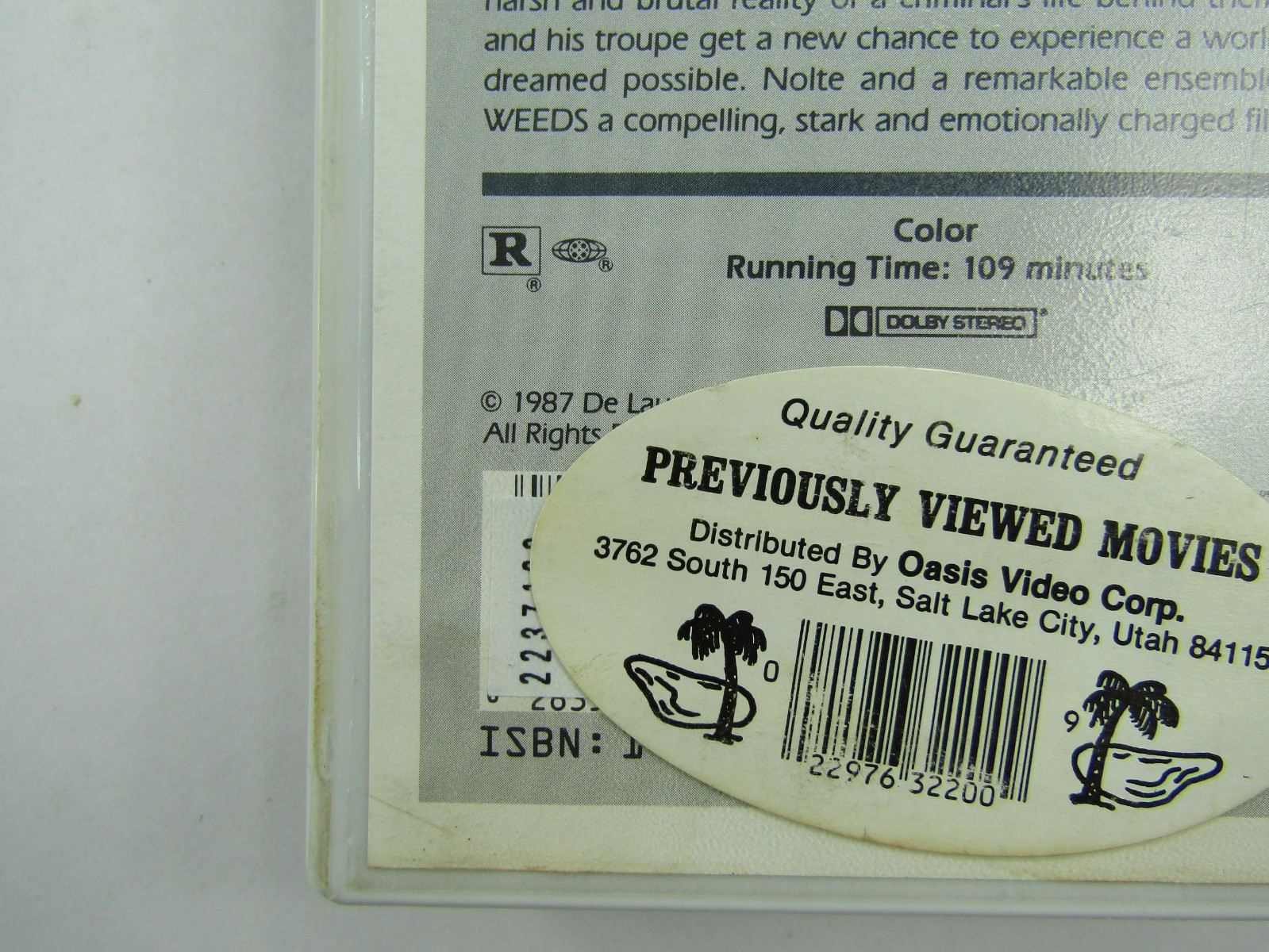 VTG Weeds VHS Hard Case Nick Nolte HBO Video 1987 Drama Cult