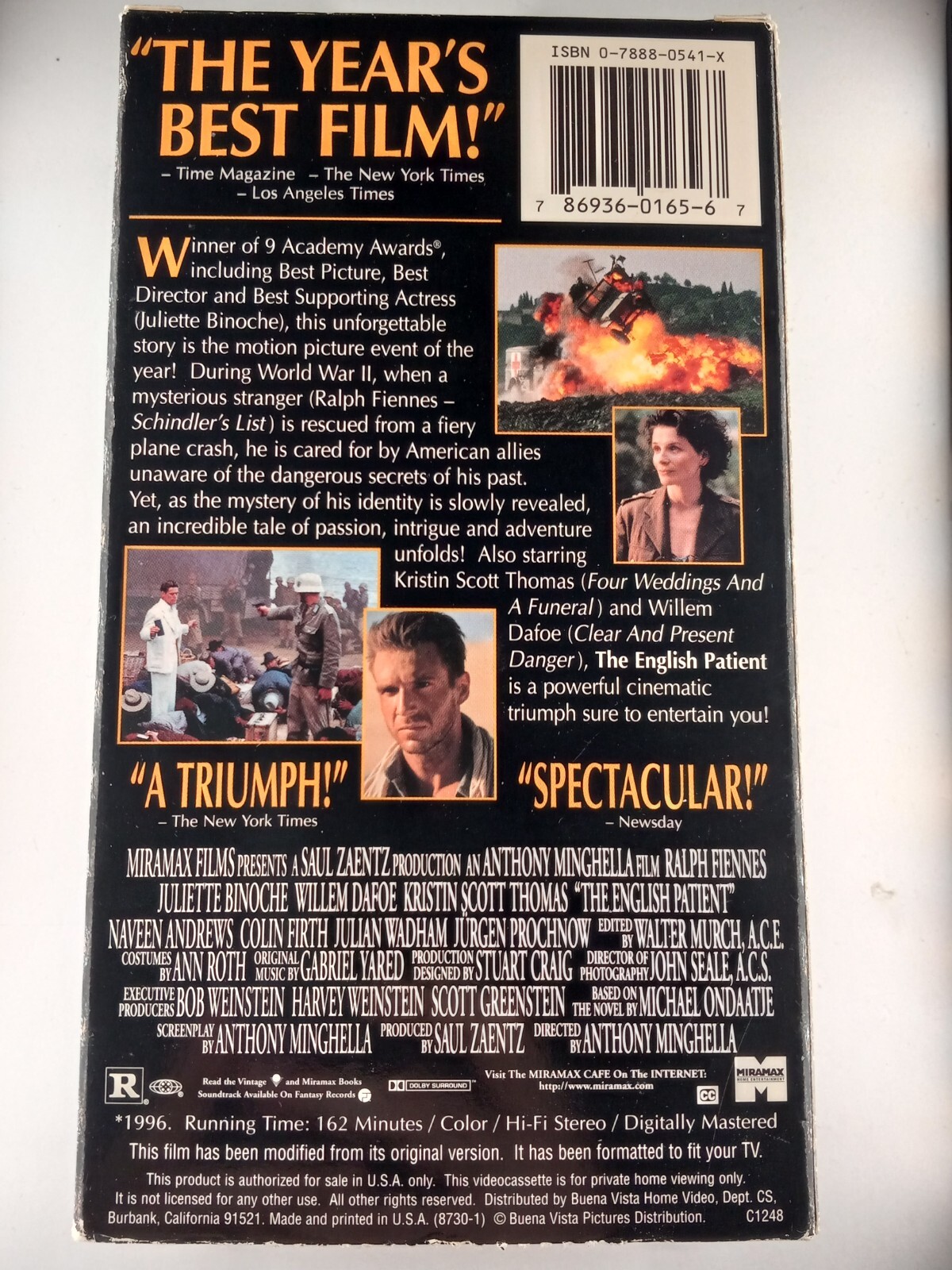 The English Patient (VHS) 1996 Ralph Fiennes, Willem Dafoe TESTED