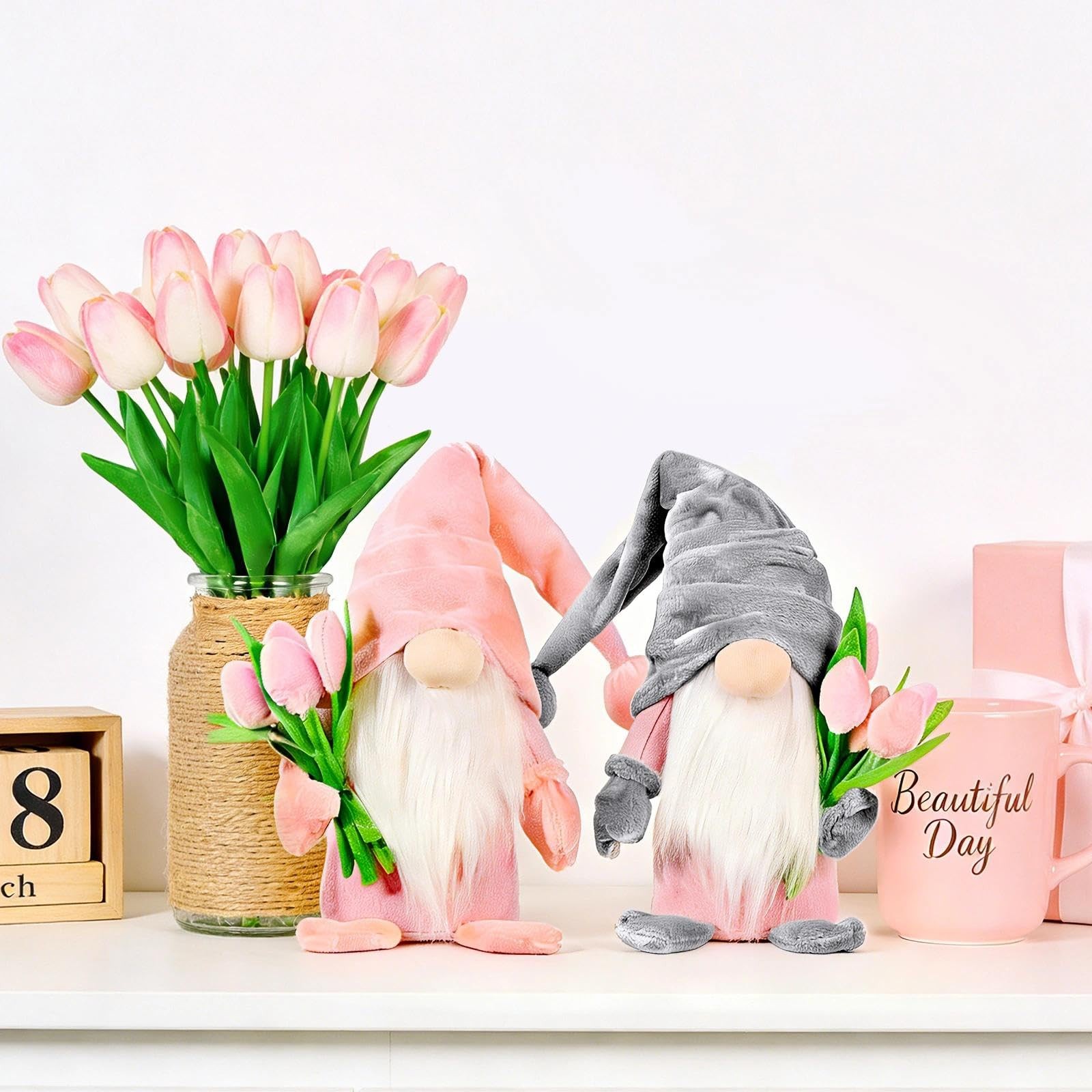 2 PCS Gnomes 14 inches (H) x 4.7 (L) x 3.5 (W), Pink