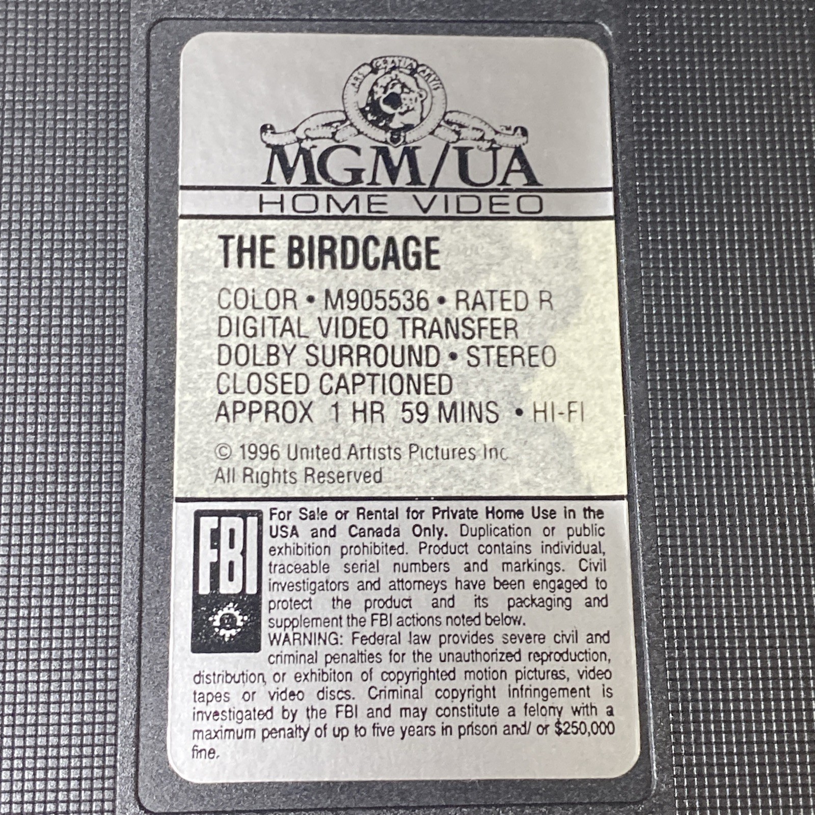 VHS Academy Screener FYC: “The Birdcage” Robin Williams, Gene Hackman