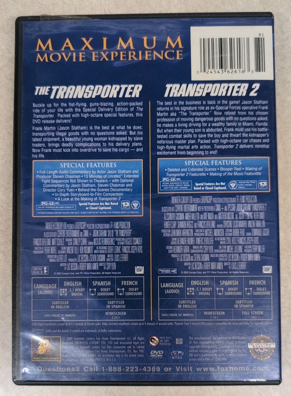 Transporter 1 & 2 (DVD 2009) Double Feature Jason Statham **Buy 2 Get 1 Free**