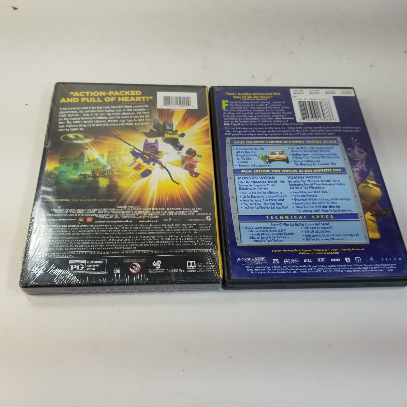 Monsters, Inc (Used) & THE LEGO BATMAN MOVIE (Sealed) – DVD Lot of 2 Kids Movies