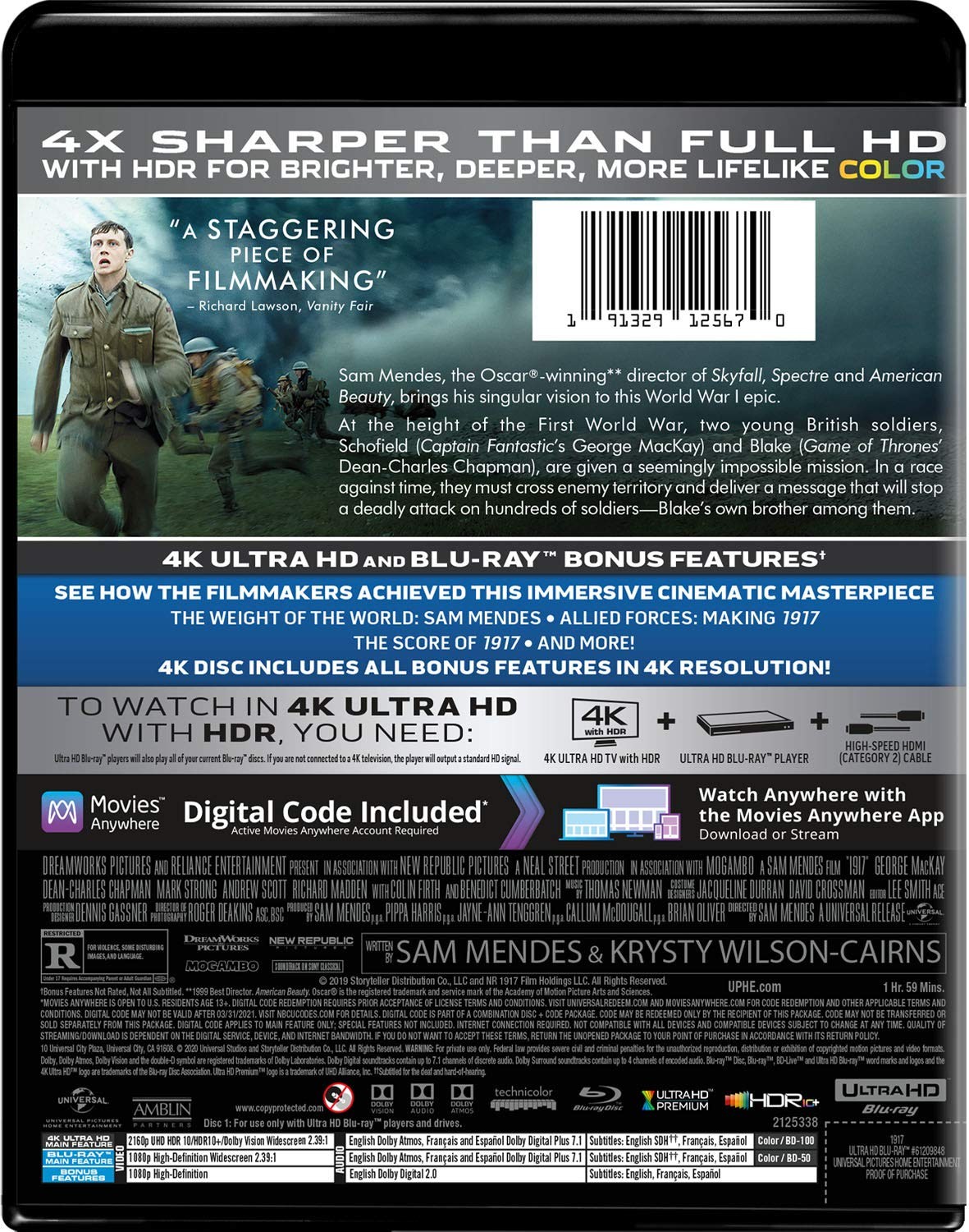 1917 (Blu-ray) George MacKay Dean-Charles Chapman Mark Strong Andrew Scott