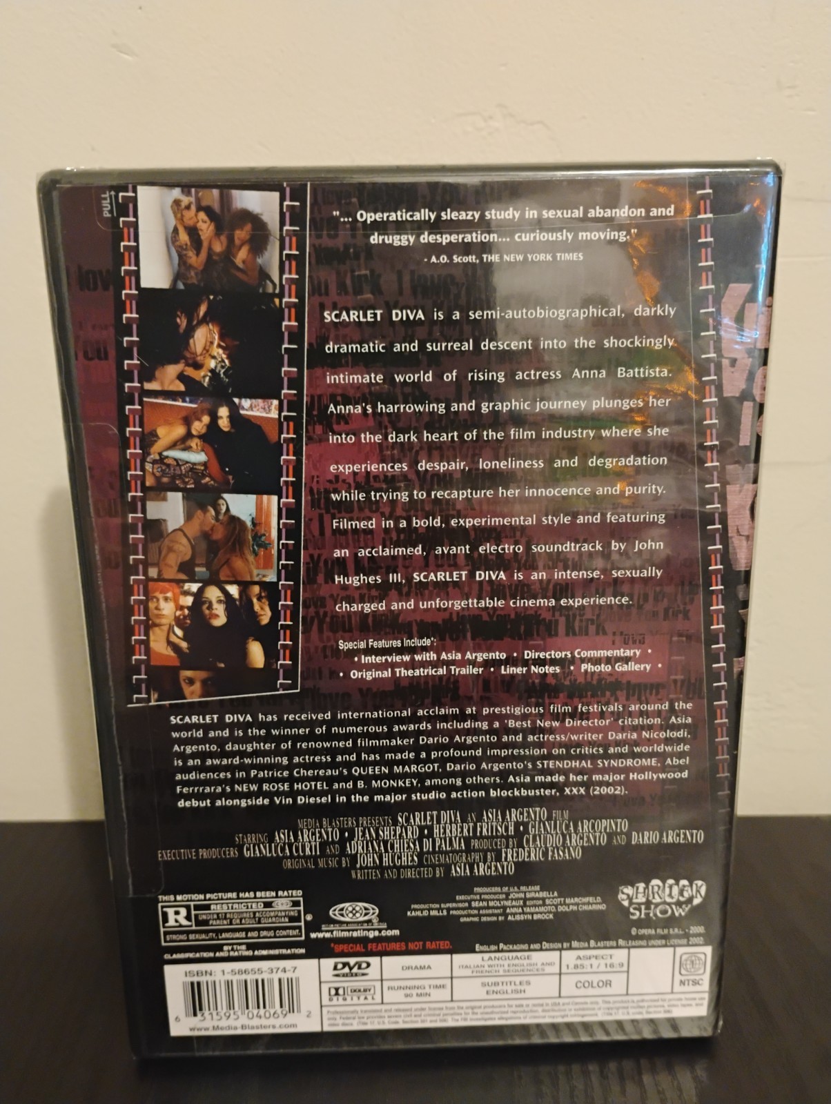 SCARLET DIVA (2004) Shriek Show, Asia Argento Sealed Single Disc Region 1