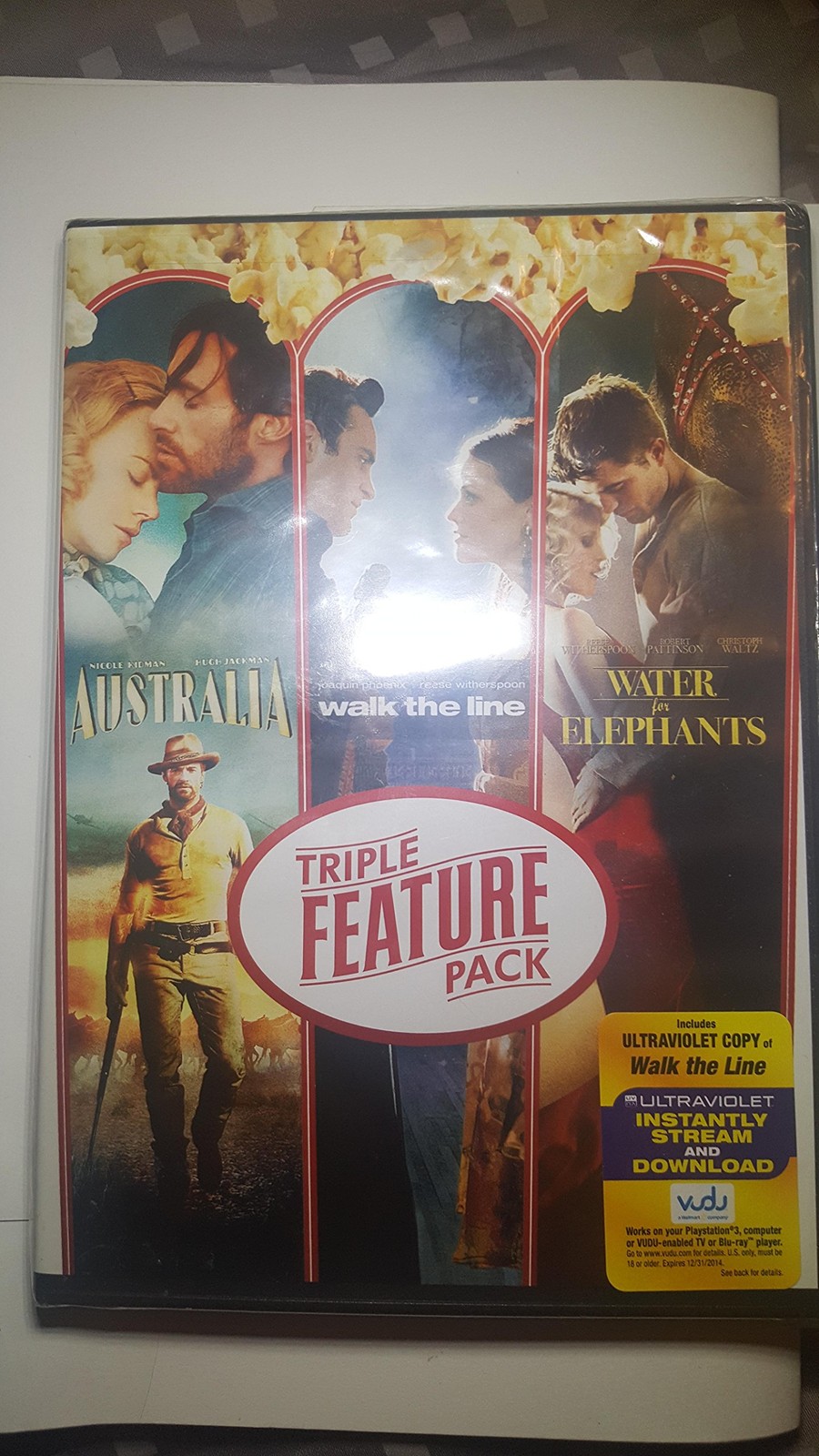Australia, Walk the Line, Water & Elephants DVD Triple Feature Pack Ultravio…