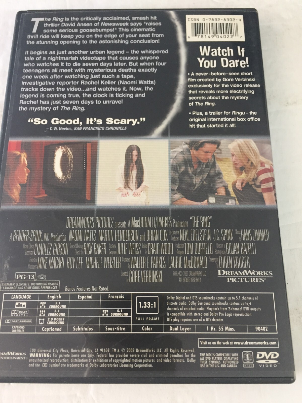 The Ring DVD Full Screen Ships Free Same Day With Tracking