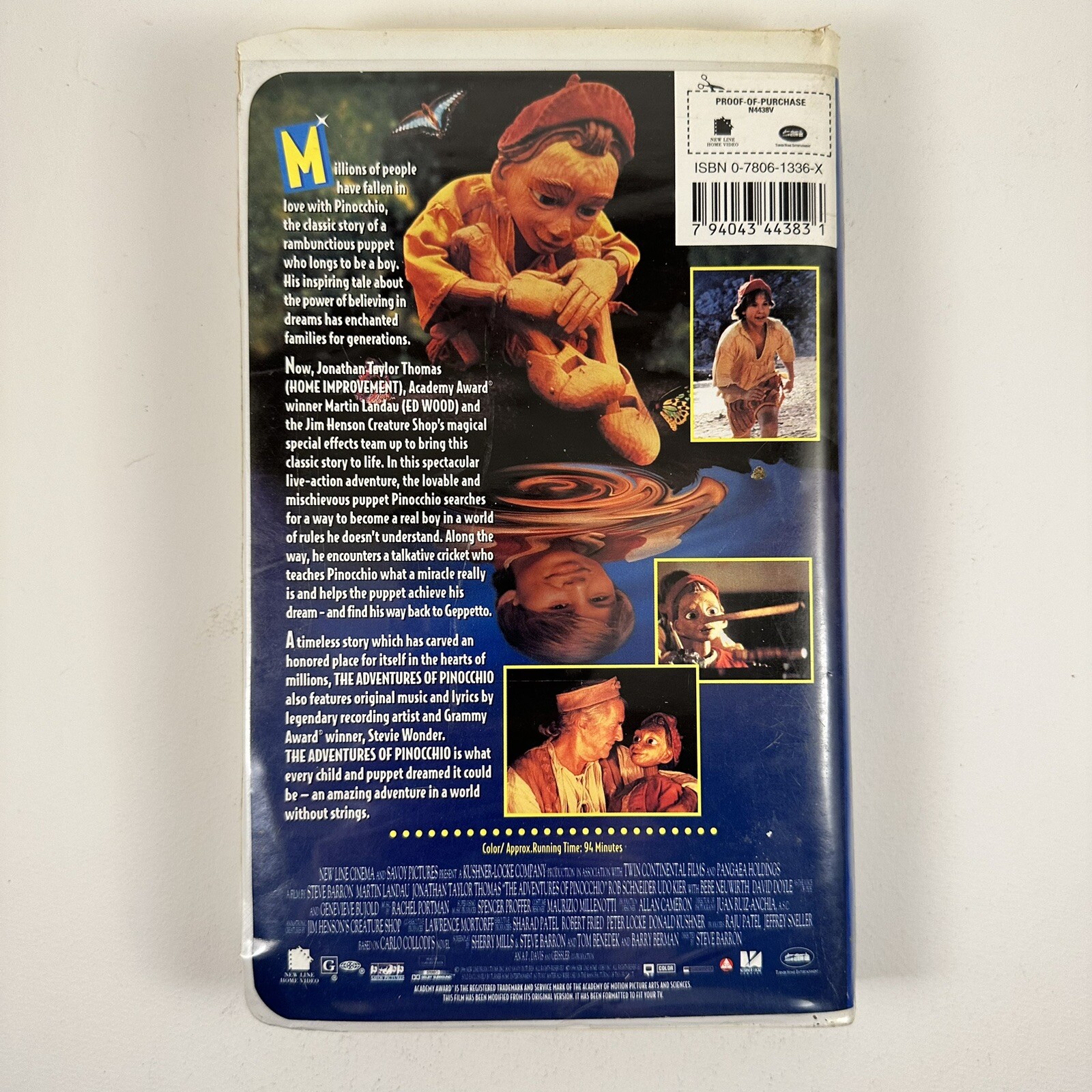 The Pinocchio VHS Live Action 1996 Jonathan Taylor Thomas Kids Movie