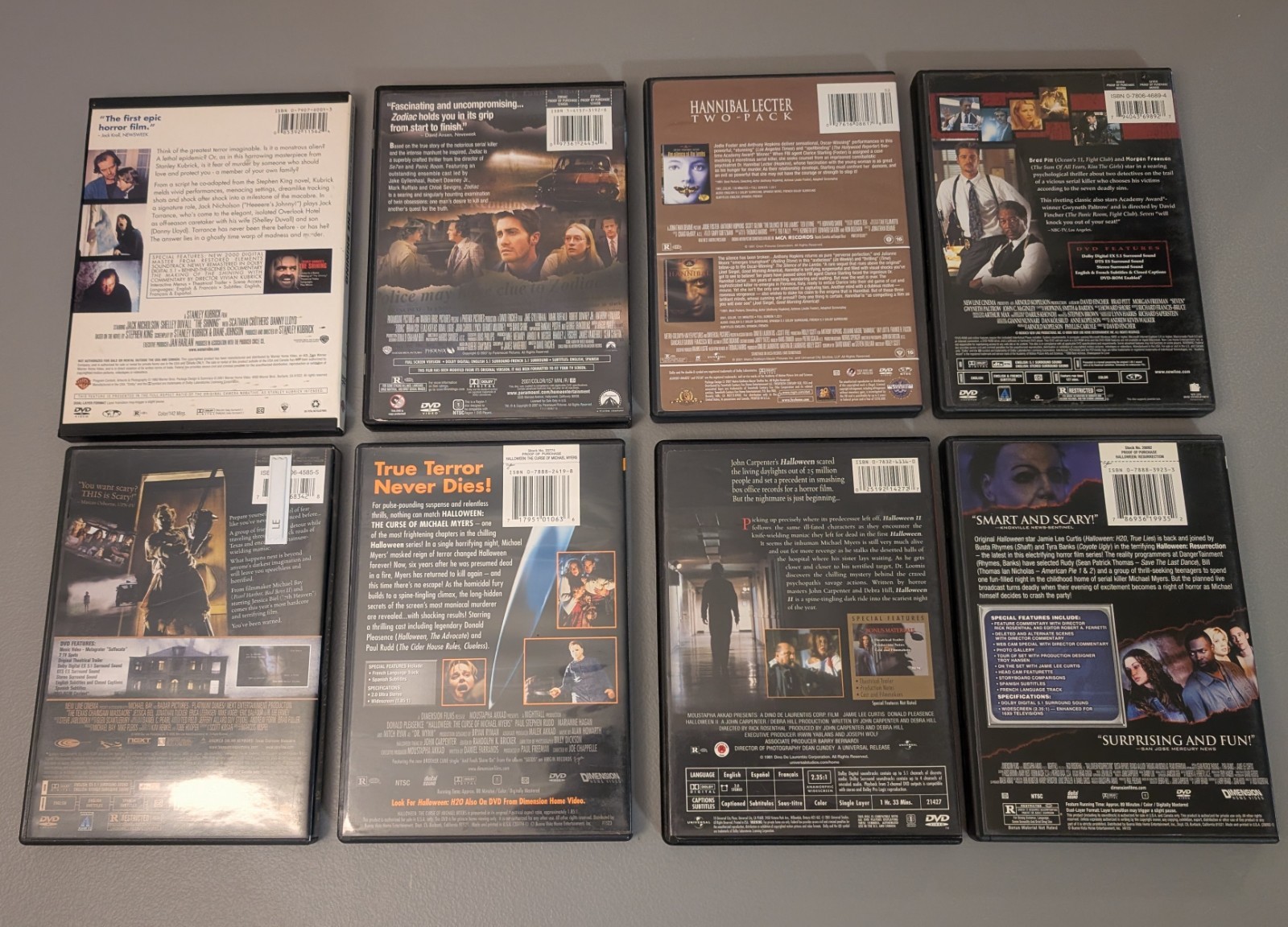 Horror & Thriller DVD Lot Of 8 – Shining / Halloween / Seven / Silence Of Lambs