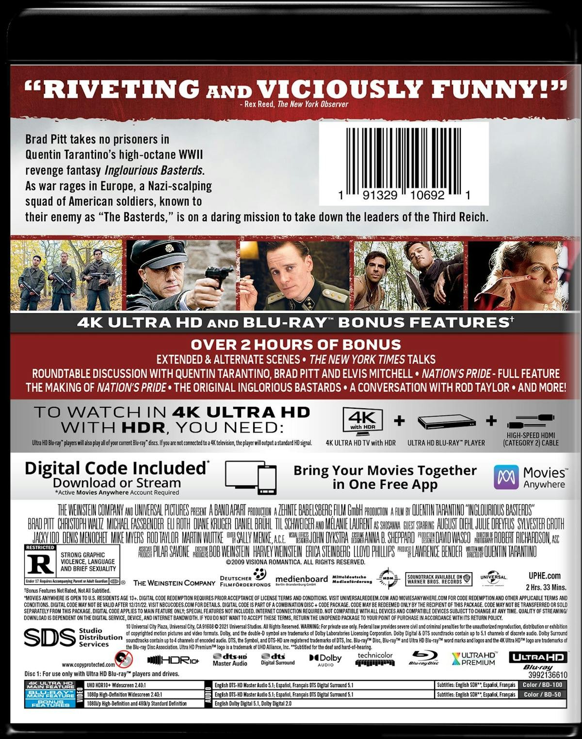 Inglourious Basterds 4K UHD Blu-ray Brad Pitt NEW