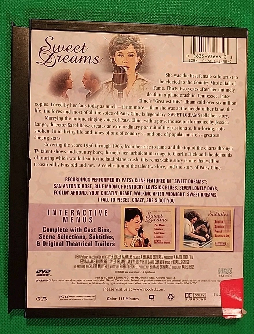 Sweet Dreams [Story Of Patsy Cline](DVD, 1999, HBO) Jessica Lange / Ed Harris