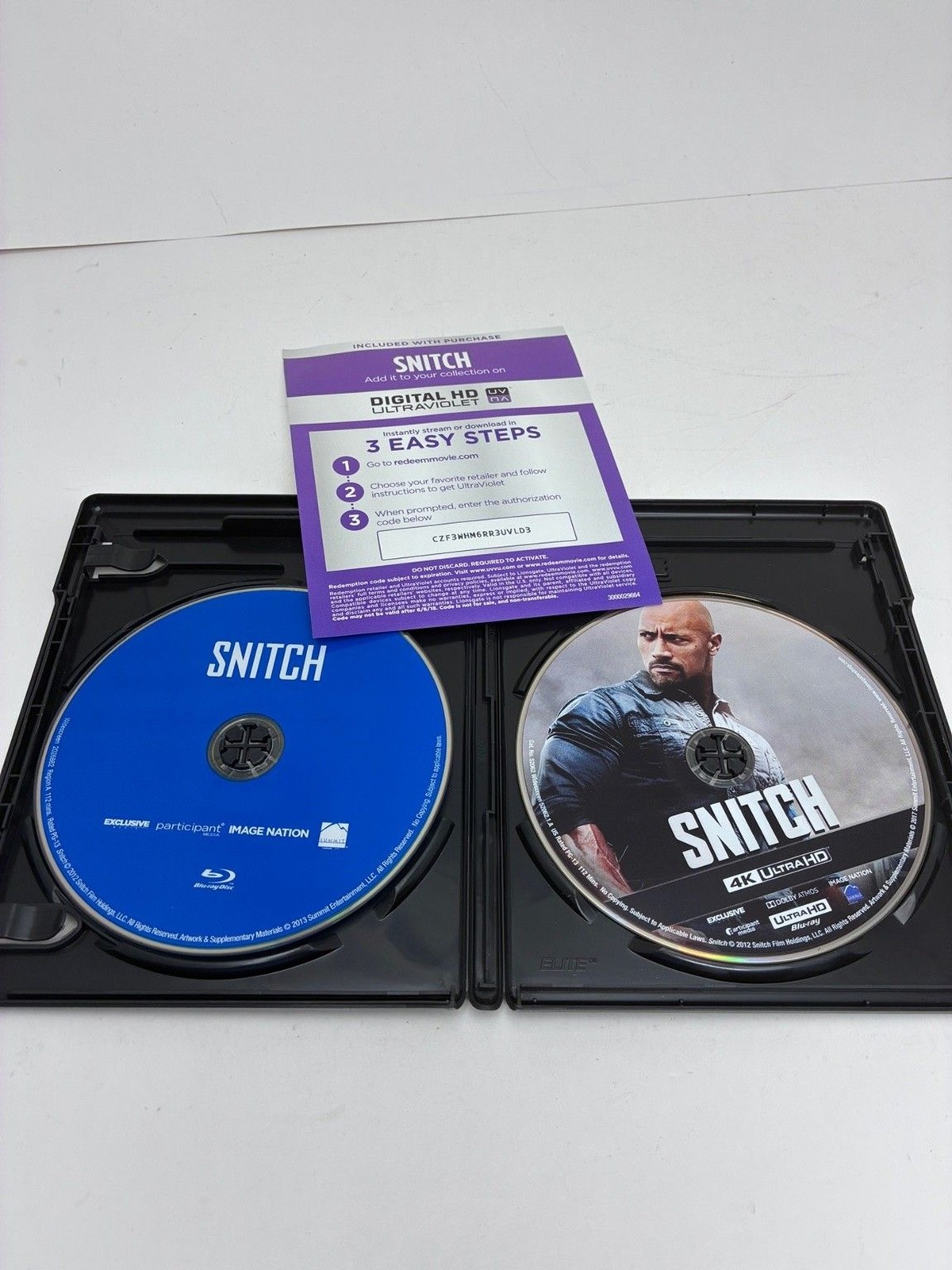 Snitch 4K UHD Blu-ray 2013 Digital HD Dwayne Johnson The Rock Ric Roman Waugh