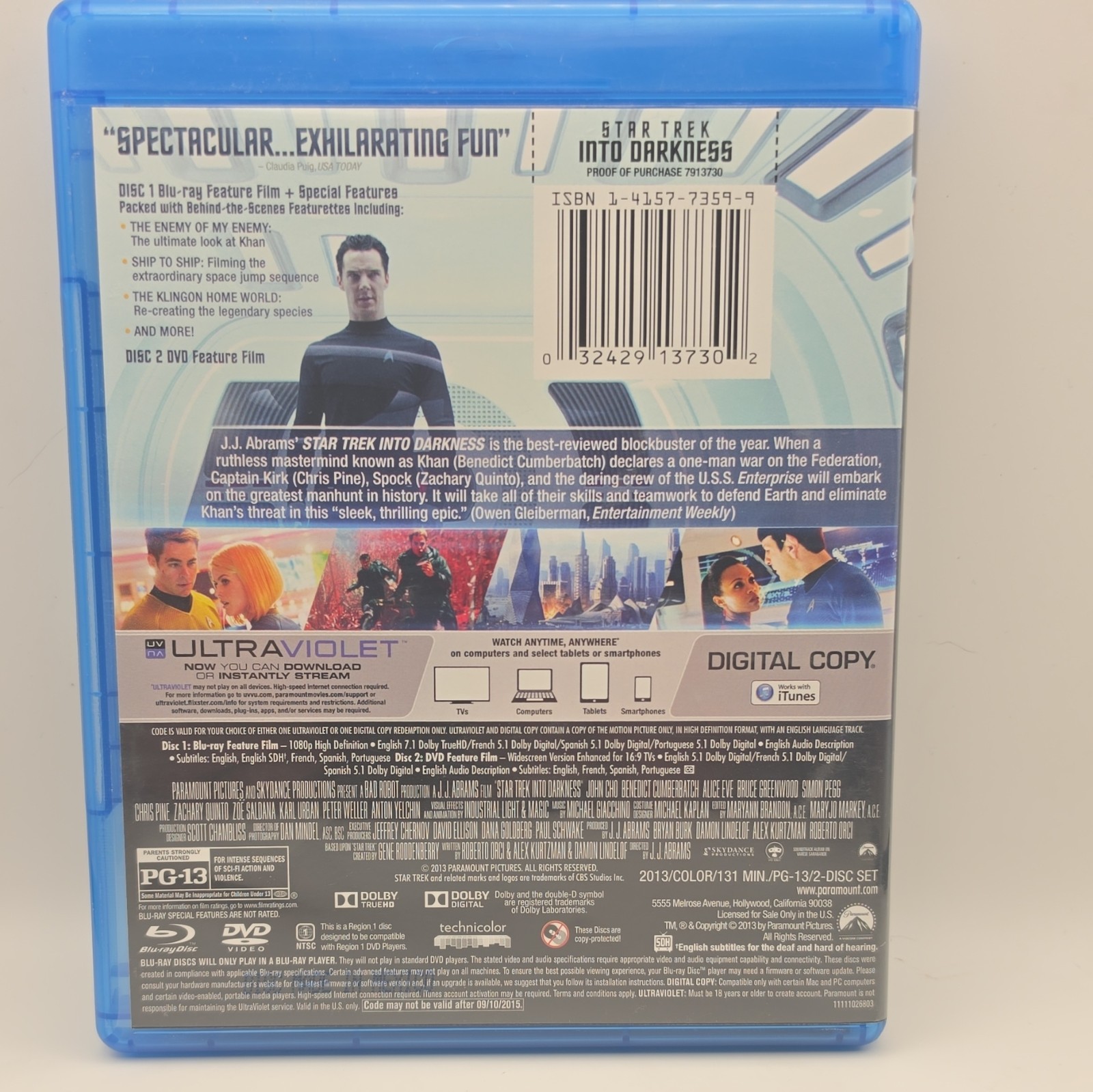 Paramount Star Trek Into Darkness Blu-ray PG-13 2013 J.J. Abrams Digital Copy