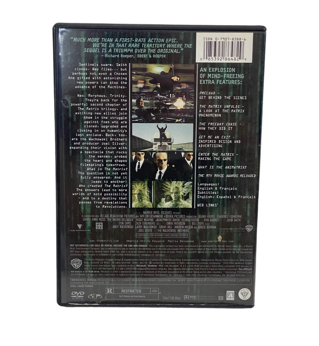 The Matrix Reloaded: Keanu Reeves (DVD 2003 Warner Home Video ) Science Fiction