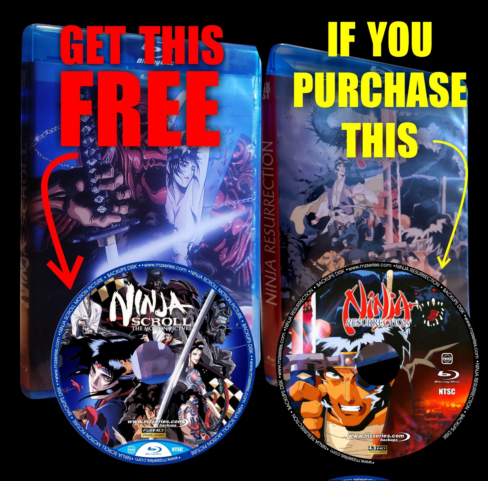 Ninja Scroll Blu-Ray 4 Audios Latin, English + subts FREE w Ninja Resurrection