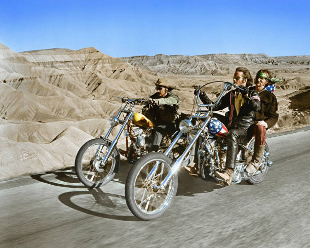 Dennis Hopper and Peter Fonda riding their chopper motorcycles wit- Old Photo