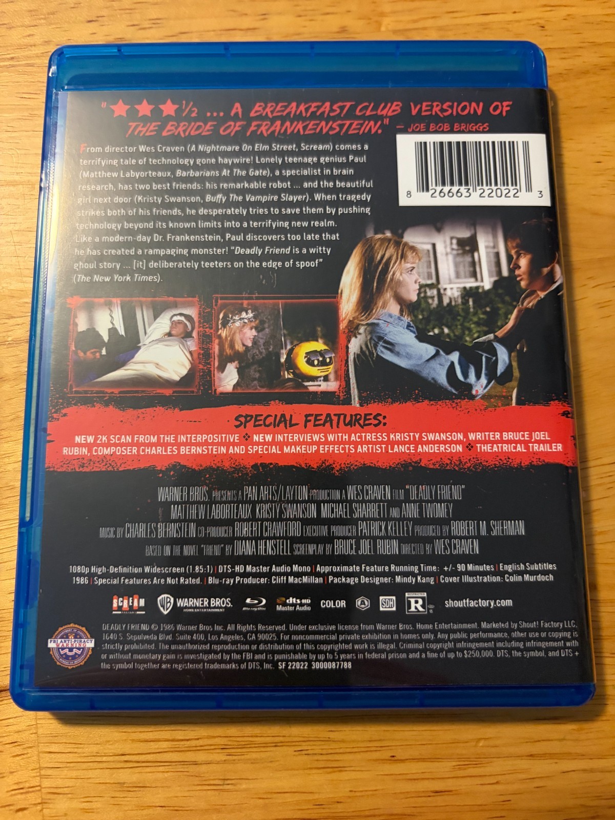 Deadly Friend – Blu-Ray – Like New – Wes Craven – Scream Factory – Kristy Swanso