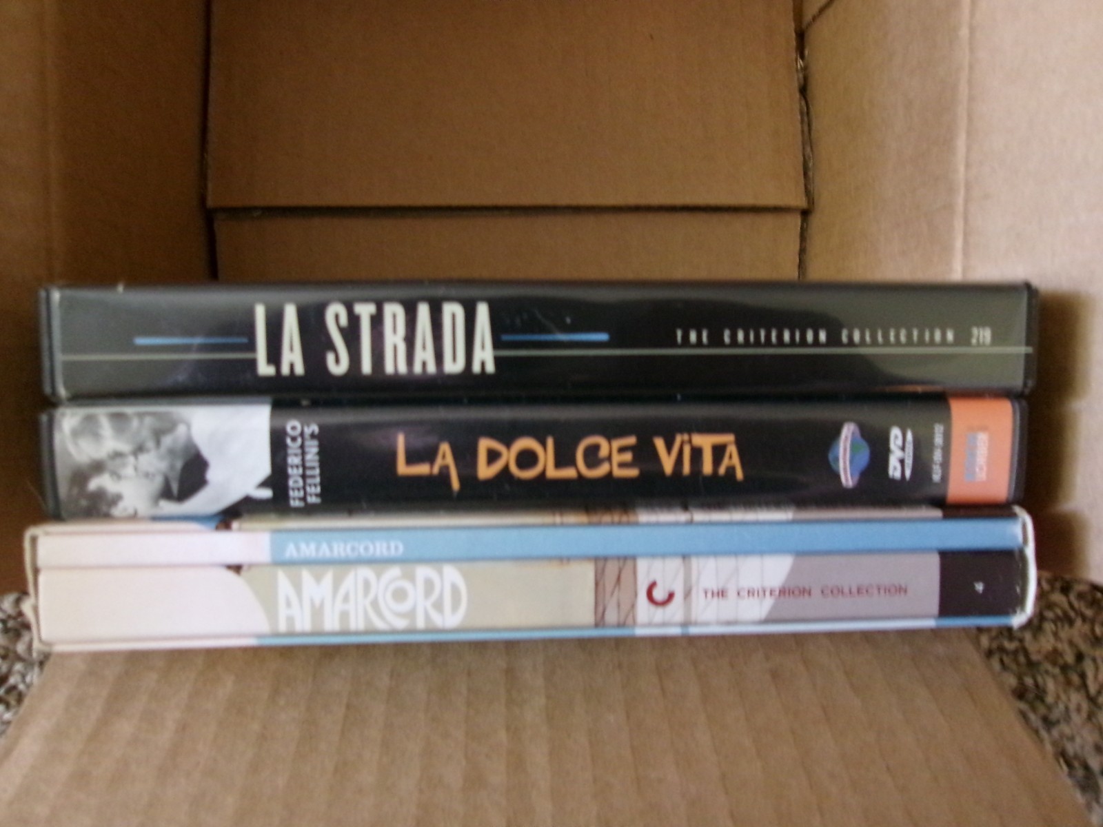 3 Fellini films: Amarcord, La Dolce Vita and La Strada, DVDs