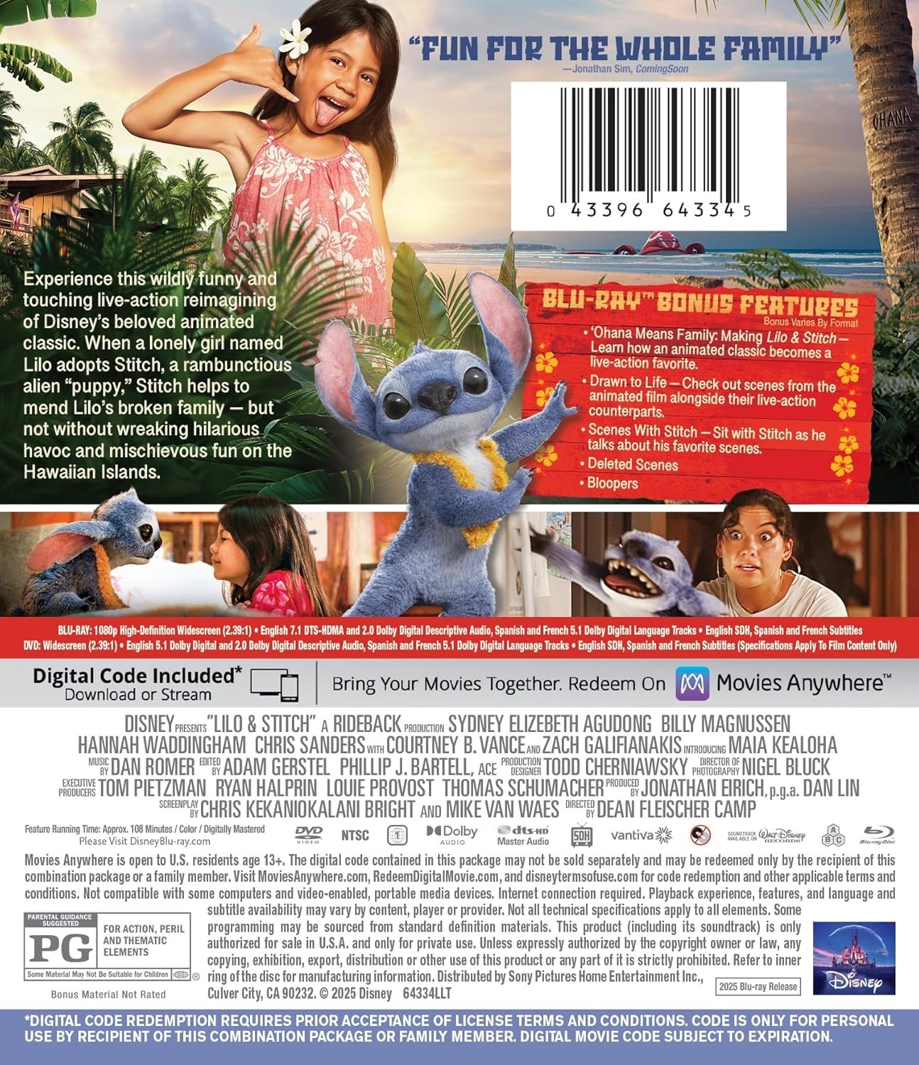 Lilo and Stitch (2025 Movie) 2 Disc Blu-ray + DVD w Slipcover – Prompt Ship!