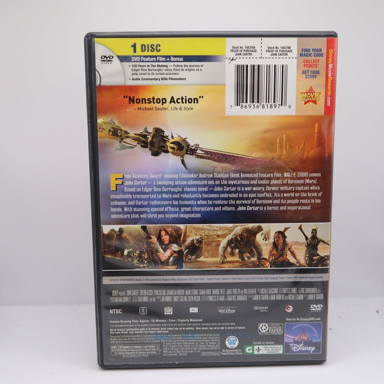 John Carter DVD 2012 Taylor Kitsch Andrew Stanton Disney Action Sci-Fi Adventure