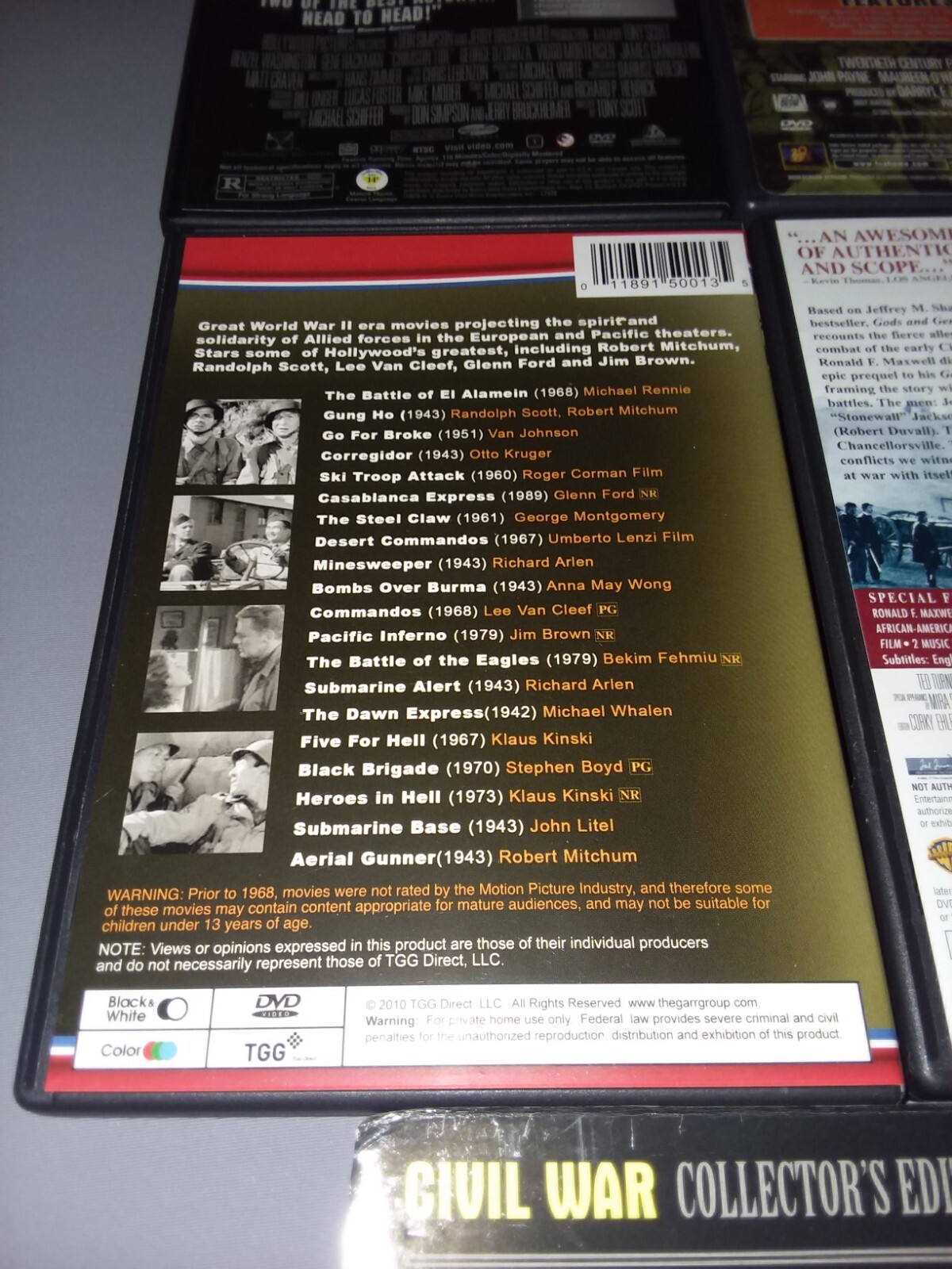 DVD Lot of 11 WAR/BATTLES Mainstream/Action/Adventure/Drama/Civil/D-Day/WW II
