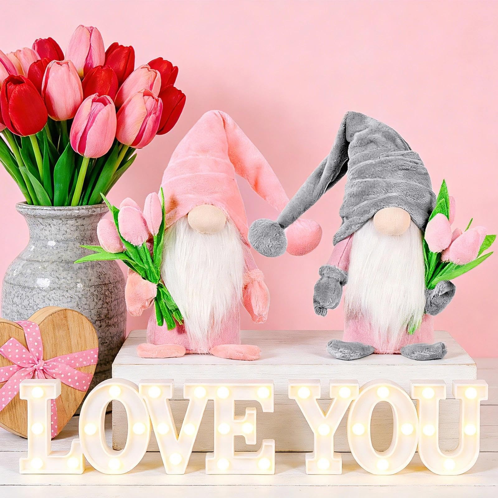 2 PCS Gnomes 14 inches (H) x 4.7 (L) x 3.5 (W), Pink