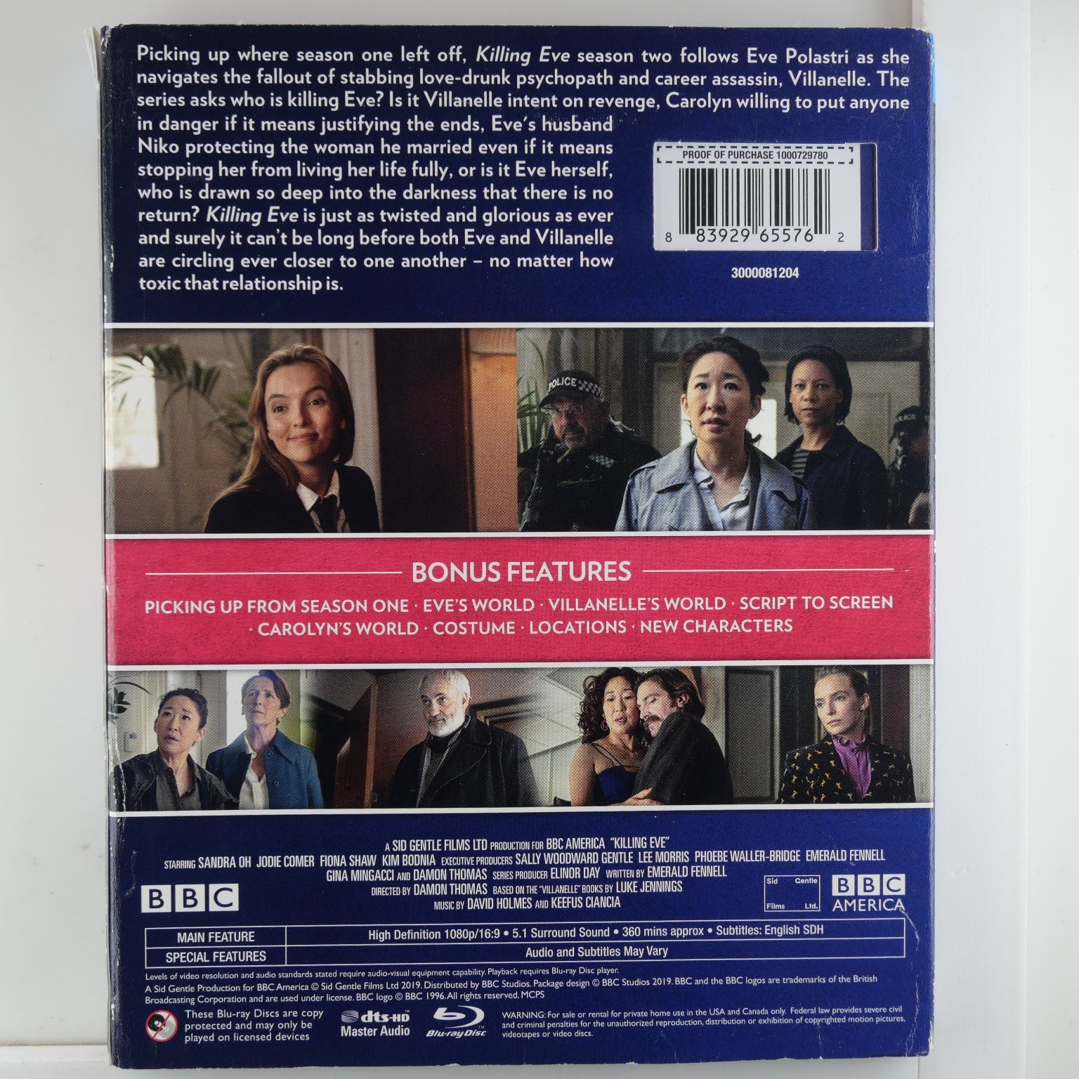 Killing Eve Blu-ray 2019 Season Two Sandra Oh Jodie Comer 2 Disc Set
