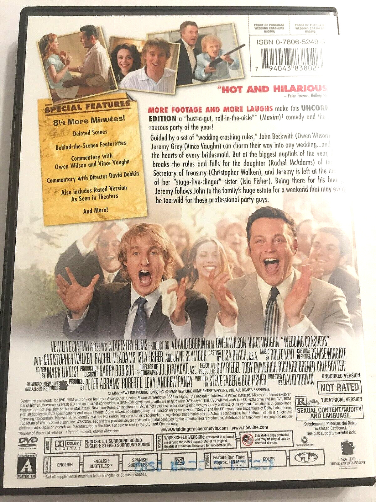 Wedding Crashers DVD Widescreen Uncorked Edition Ships Same Day with Tracking