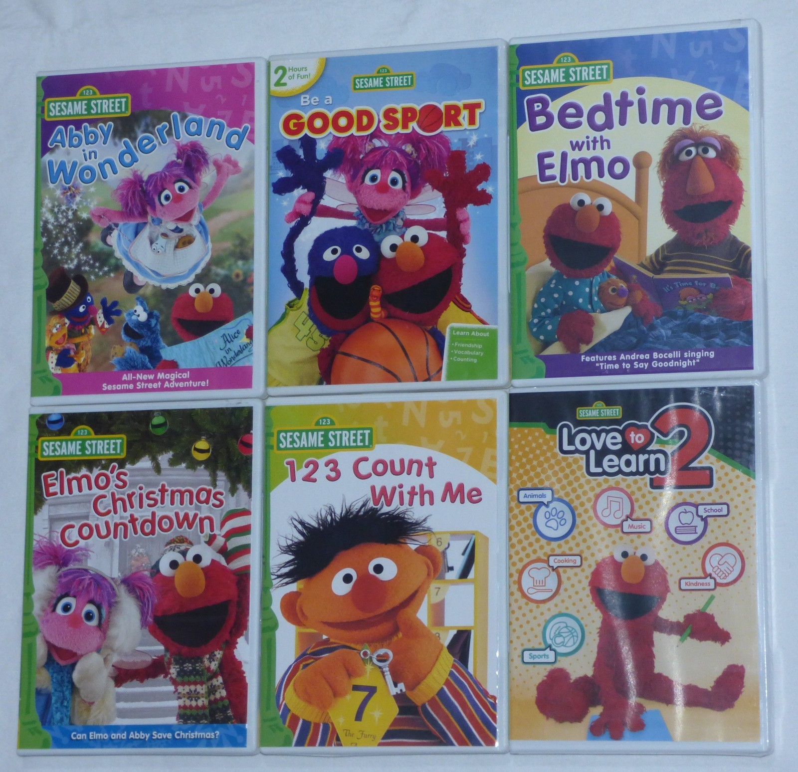 Sesame Street DVD Lot of 6 – Love to Learn 2 – 1 2 3 Count w/ Me – Elmo Abby
