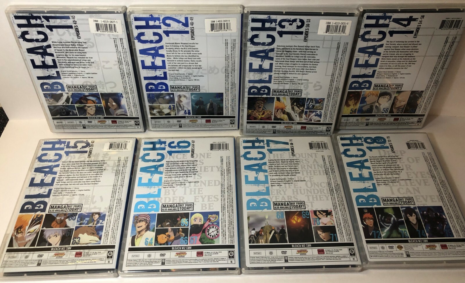 Shonen Jump Bleach DVD 11-18 Episodes 42-75 Nice!