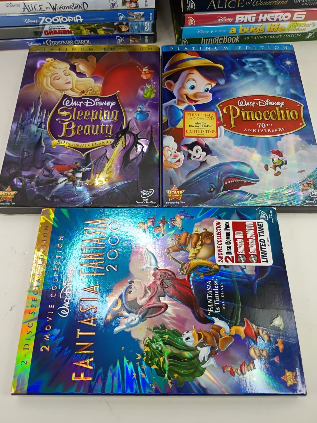 Lot Of Kids Disney DVDs Up Mulan Nemo Dragon Fantasia Lilo Pooh Tinkerbell Alice