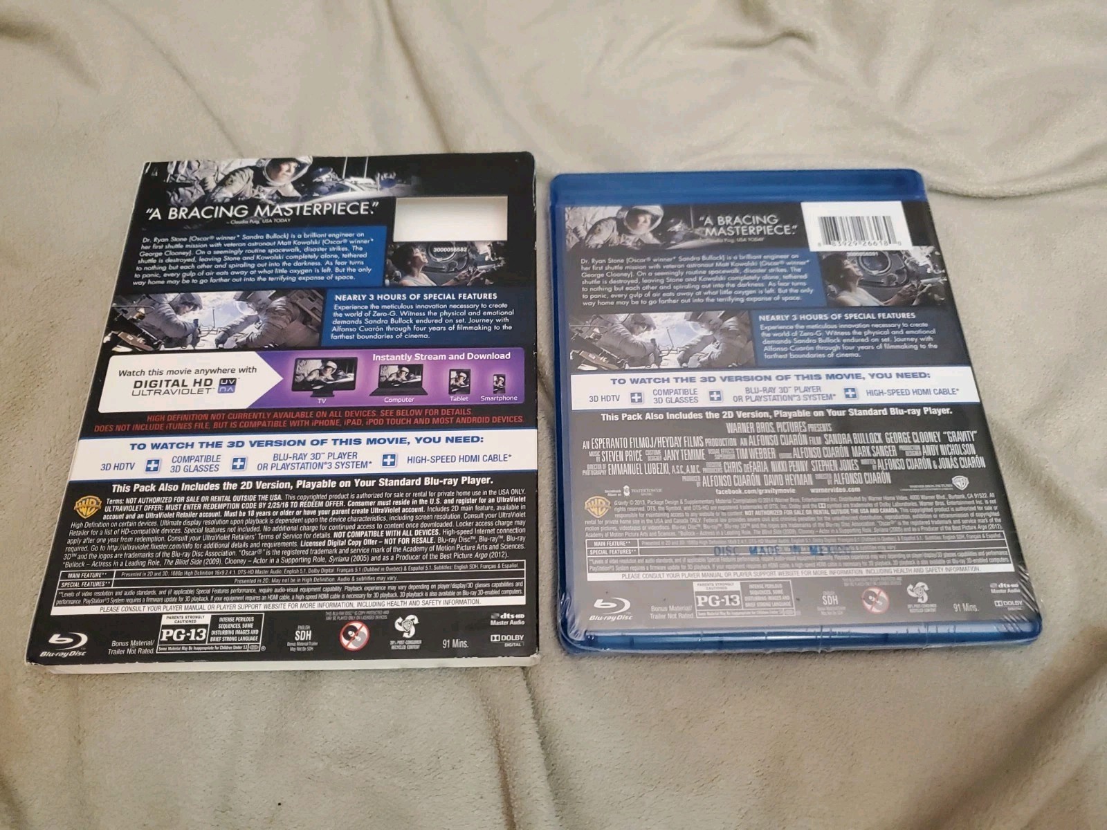 Gravity – Blu Ray 3D – George Clooney + OOP Lenticular Slipcover – New