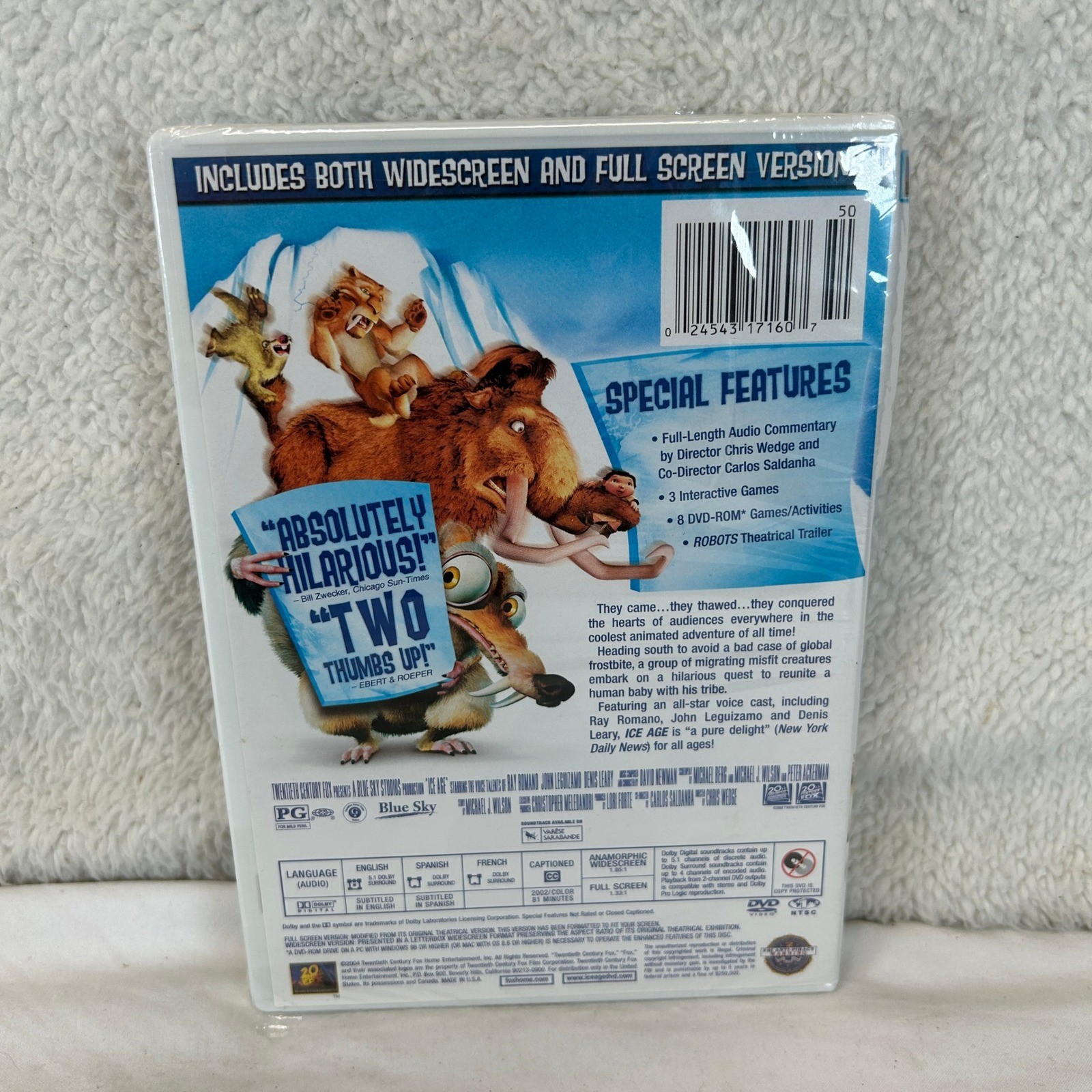 Ice Age DVD 2002 Widescreen Full Screen 20th Century Fox Blue Sky Studios