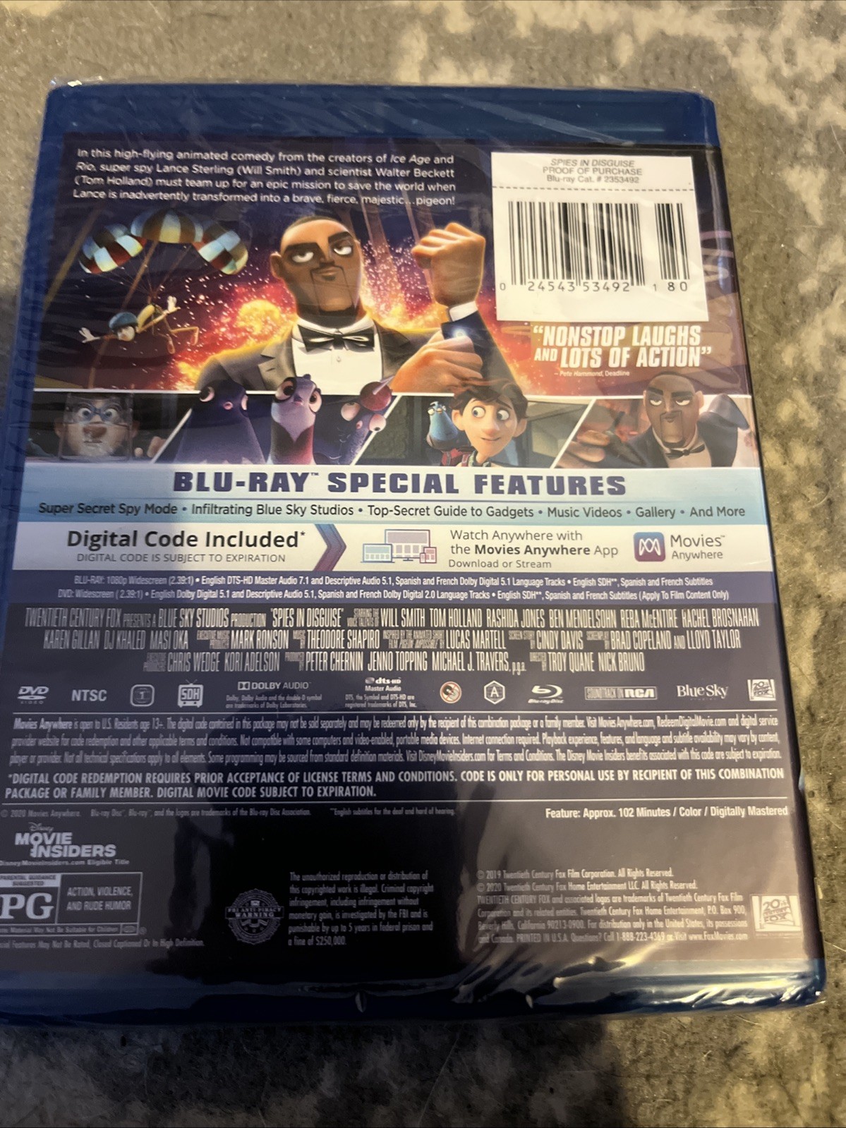 Spies in Disguise (Blu-ray, 2019) New Sealed Slip Cover Will Smith Tom Holland