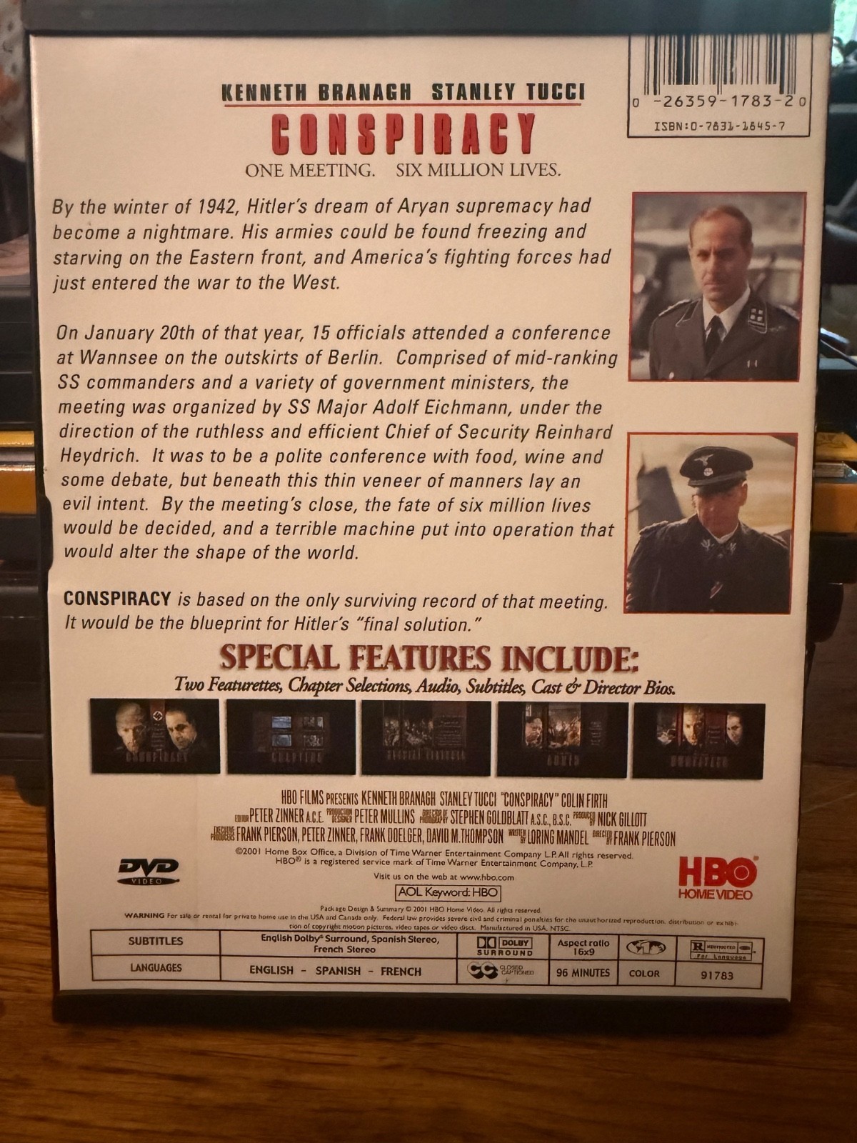 Conspiracy DVD (2001, HBO) Kenneth Branagh, Stanley Tucci
