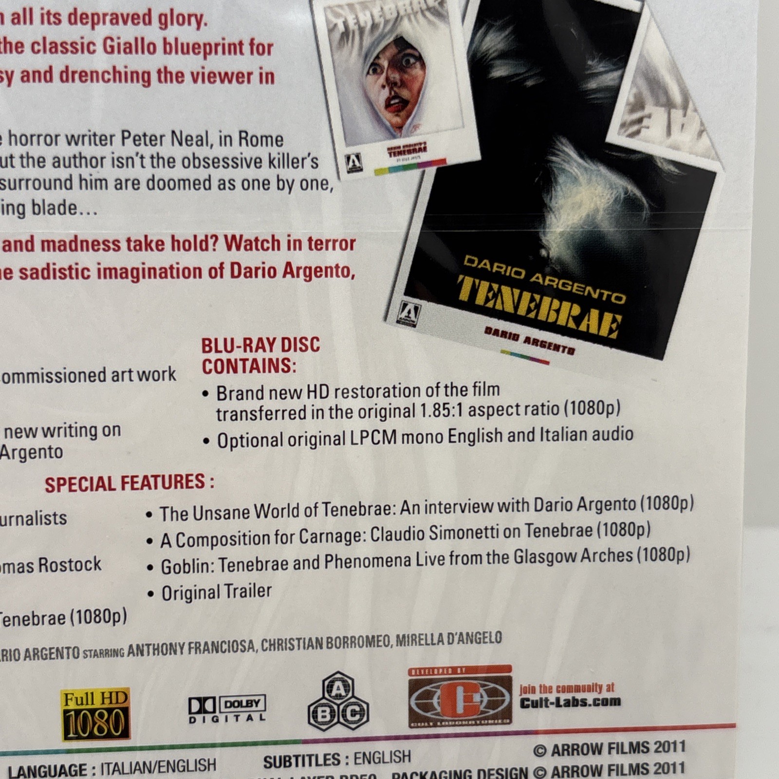 Tenebrae 1982 Dario Argento Blu-Ray SEALED OOP Region ABC/ Free