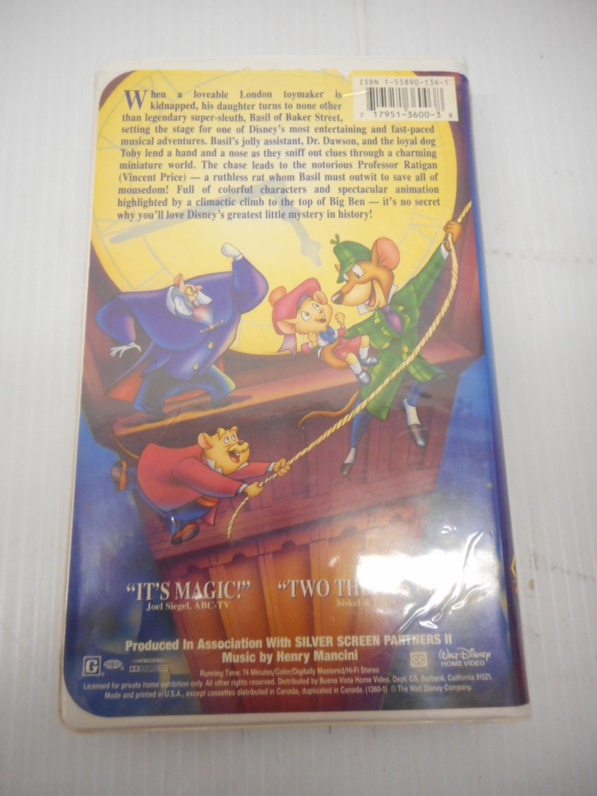 Walt Disney Black Diamond Classic The Great Mouse Detective VHS 74 Minutes