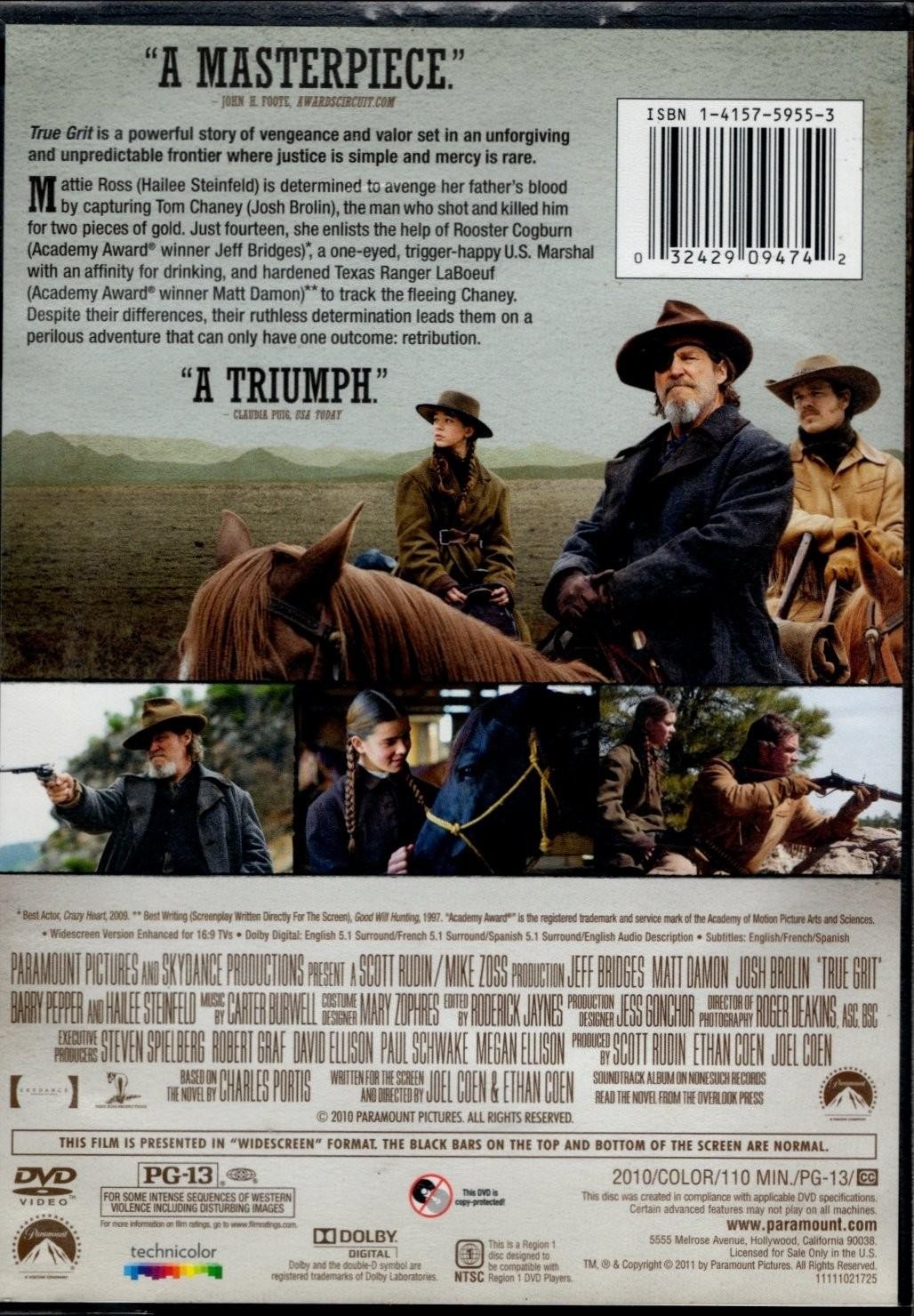 True Grit DVD 2010 Joel & Ethan Coen Jeff Bridges Matt Damon