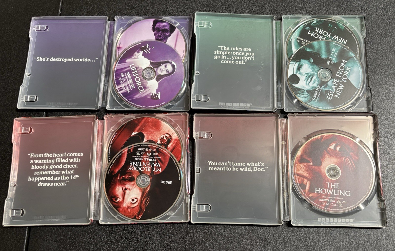 Escape from New York, The Howling, Bloody Valentine, Lifeforce bluray steelbook