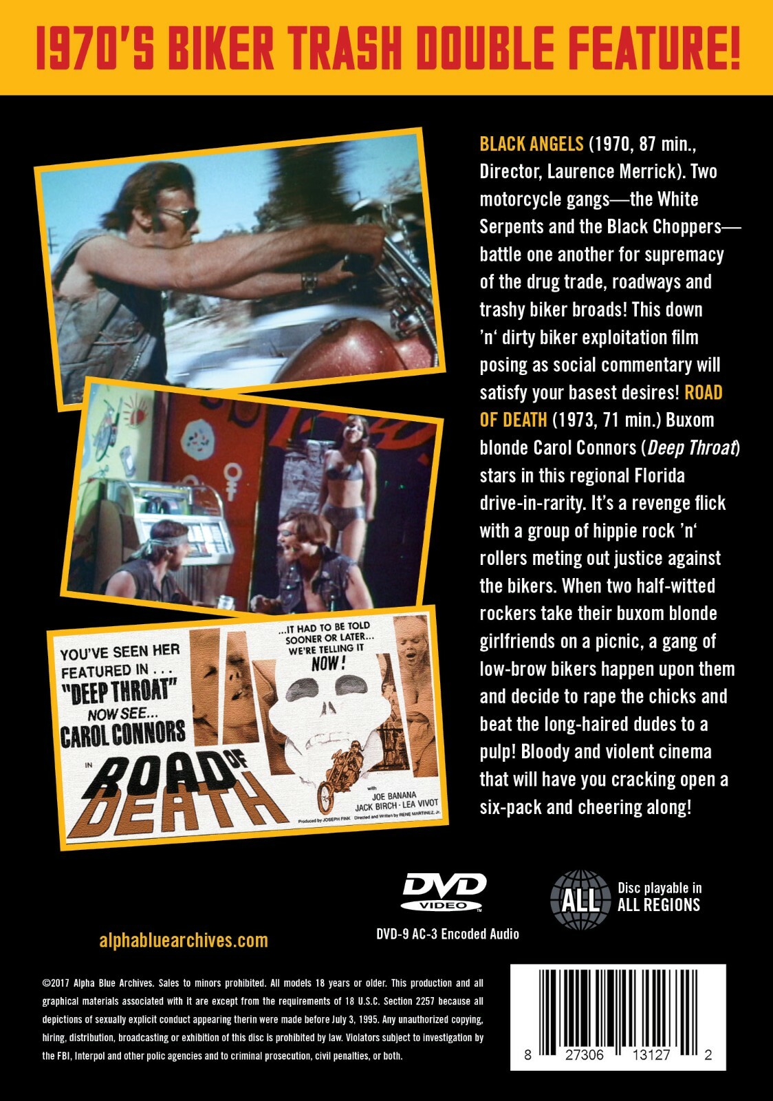 BLACK ANGELS/ROAD OF DEATH-1970’s EXPLOITATION BIKER DOUBLE FEATURE