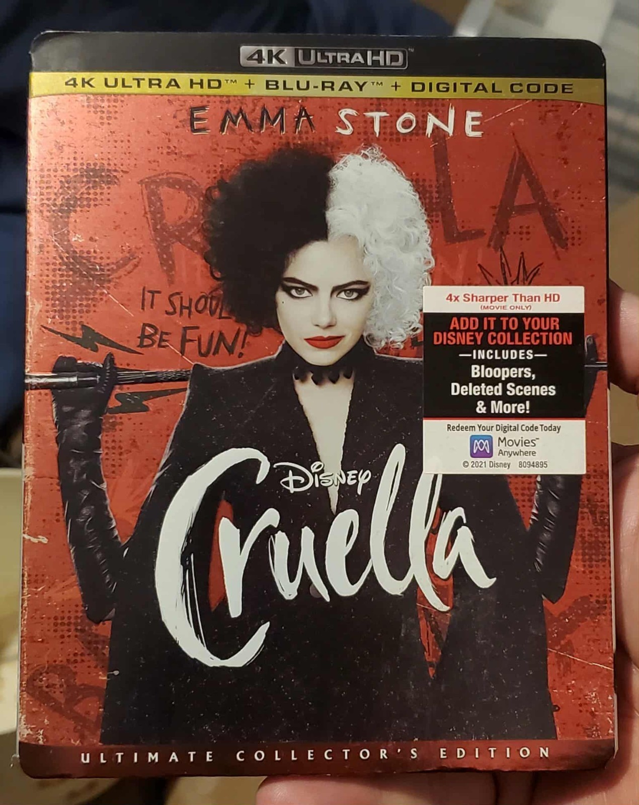 CRUELLA 2021 4K UHD + BLU-RAY + SLIPCOVER NO DIGITAL DISNEY 101 DALMATIANS OOP
