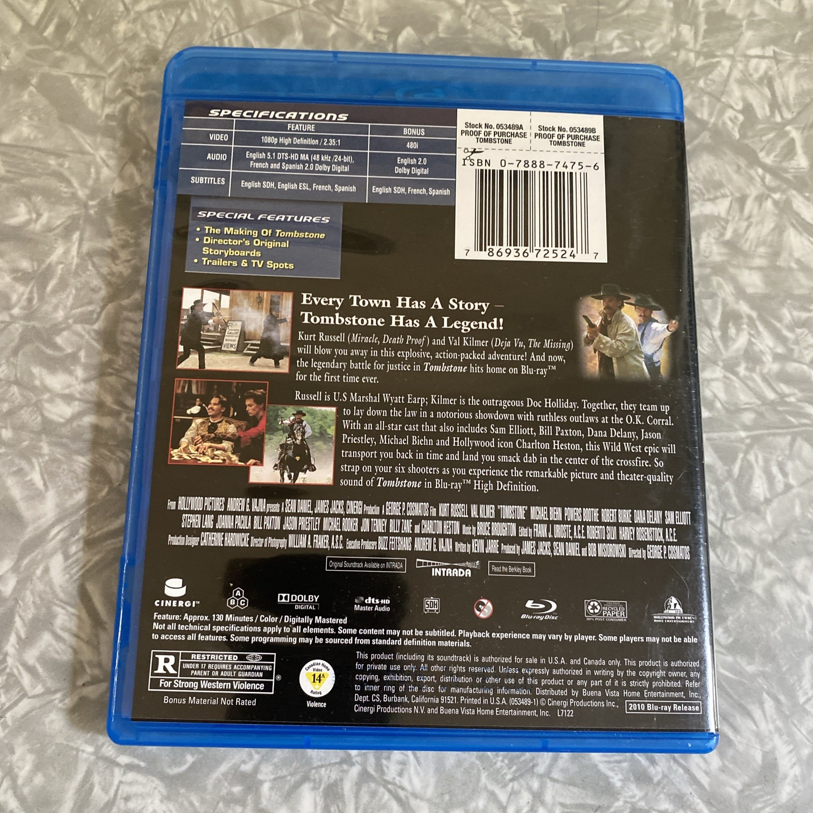 Tombstone Blu-ray Dolby Digital Theater System Bonus Features Excellent Disc